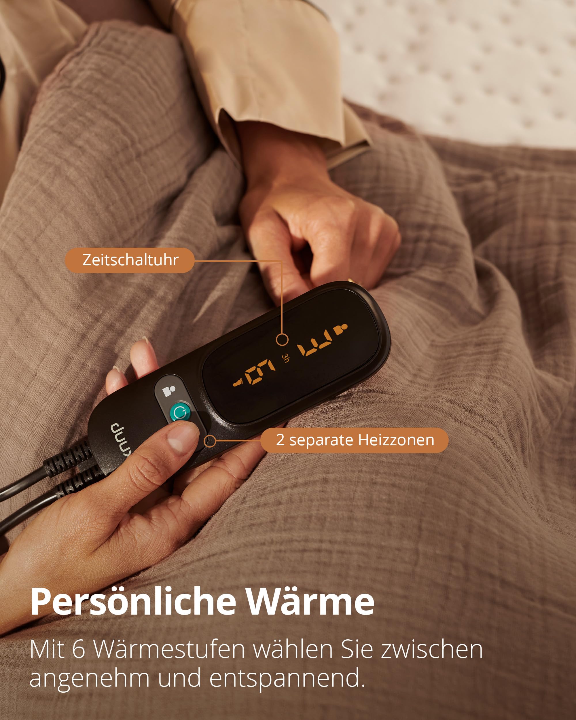 Duux Snooze Fleece Elektrische Unterdecke – Weiche Fleece-Deckschicht – 6 Heizstufen & Timer – 2 Zonen für Körper und Füße – Waschbar – 140x200 cm