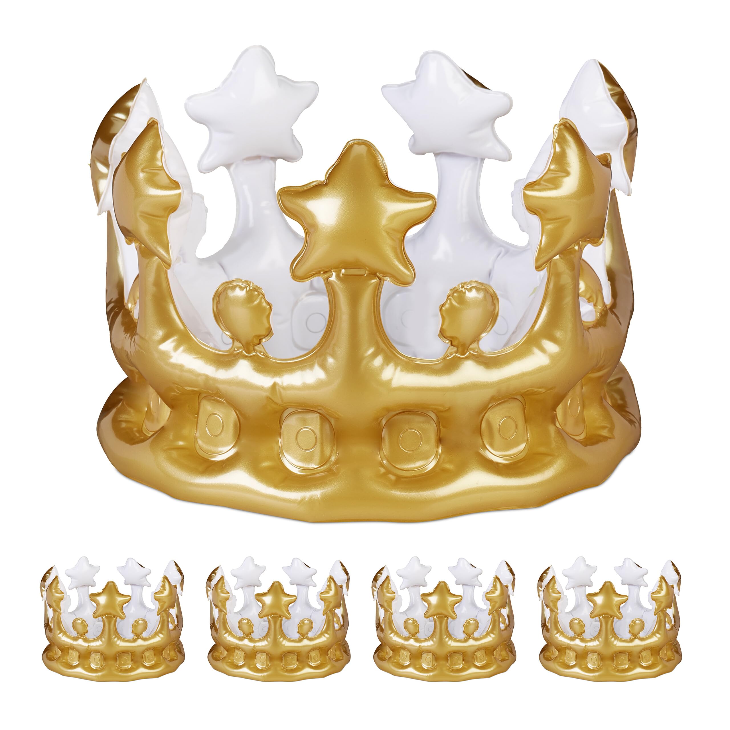 Relaxdays Aufblasbare Krone 5er Set – Kostümzubehör Karneval, Gold