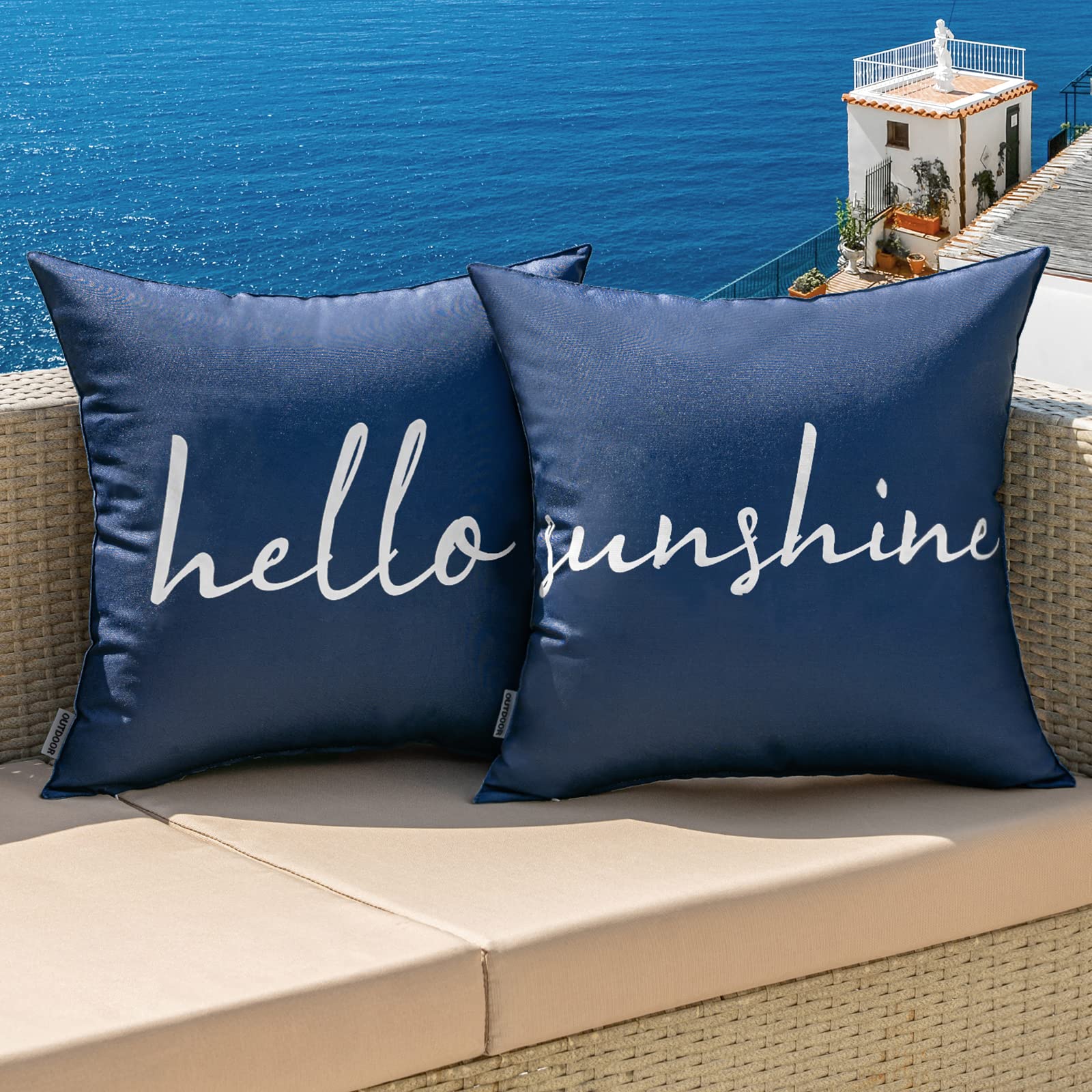 MIULEE Outdoor Waterproof Throw Pillow Covers Set of 2 Hello Sunshine Decorative Outdoor Square Pillowcases for Chair Patio Garden Couch Tent Balcony