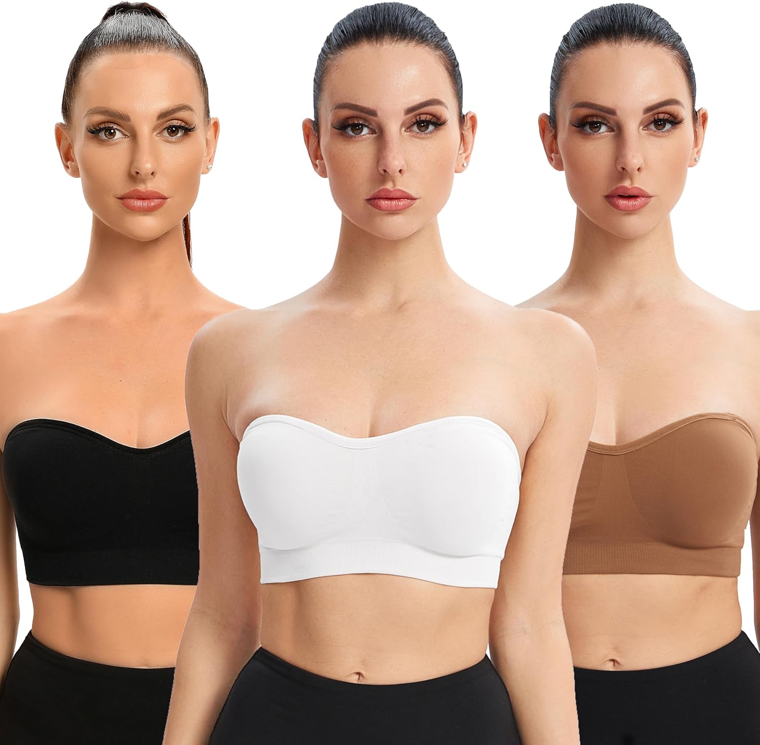 Gnowann Strapless Bras for Women Non-Slip Silicone Bandeau Bralette Seamless Wireless Strapless Bra Padded Tube Top