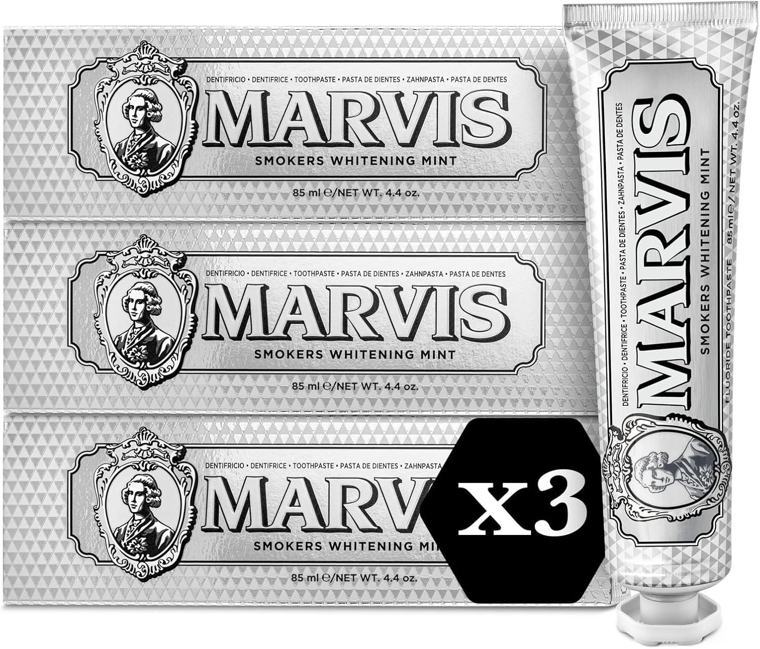 Marvis Smokers Whitening Mint Zahnpasta, 3 × 85 ml, Whitening Zahnpasta fördert eine natürliche Zahnaufhellung, Zahncreme entfernt Plaque & verleiht langanhaltende Frische