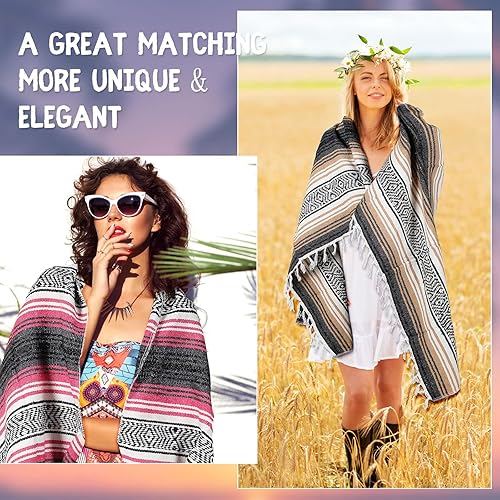 Miniatura 10 de 6 mantas mexicanas de playa a granel, grandes, gruesas, auténticas, a rayas, de colores, para yoga, bohemio, para campamento, playa, picnic,