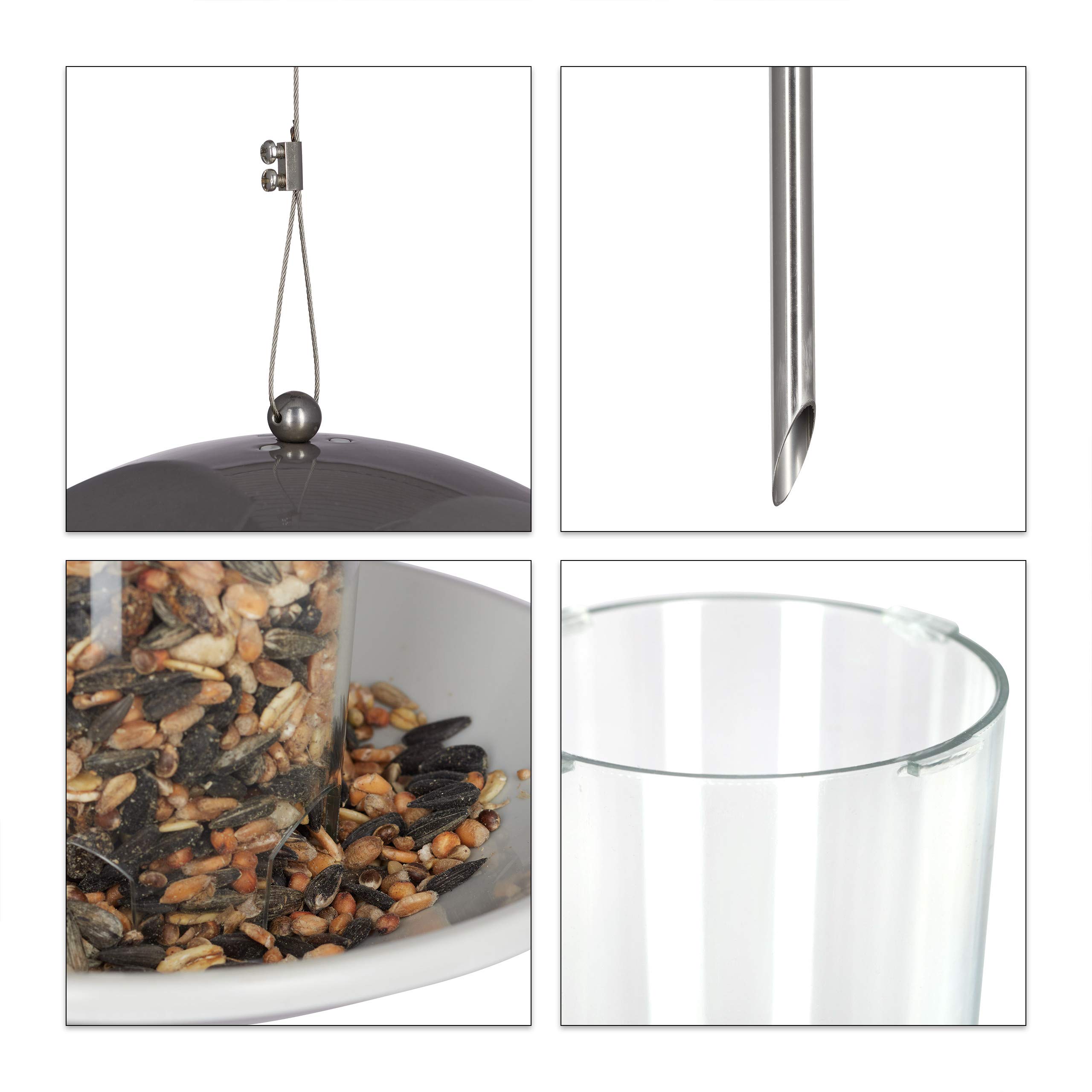 Relaxdays Comedero Pájaros para Clavar o Colgar, Plástico y Acero Inoxidable, Plateado, 172 cm