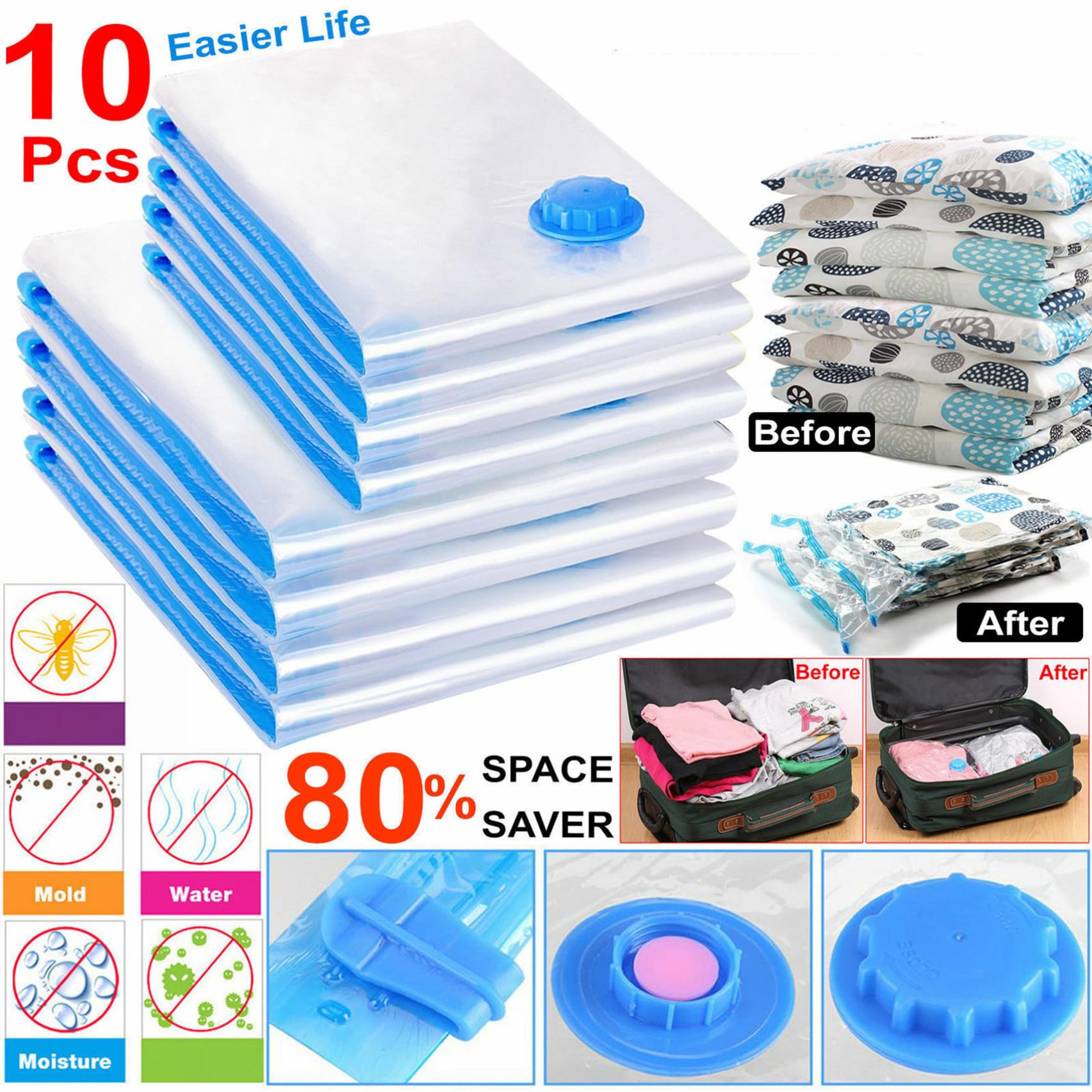 TOPBATHY 10 Pezzi Sacchetto Sottovuoto Per Vestiti Trapunte Sacchetto Sigillato Ecocompatibile Organizer Salvaspazio