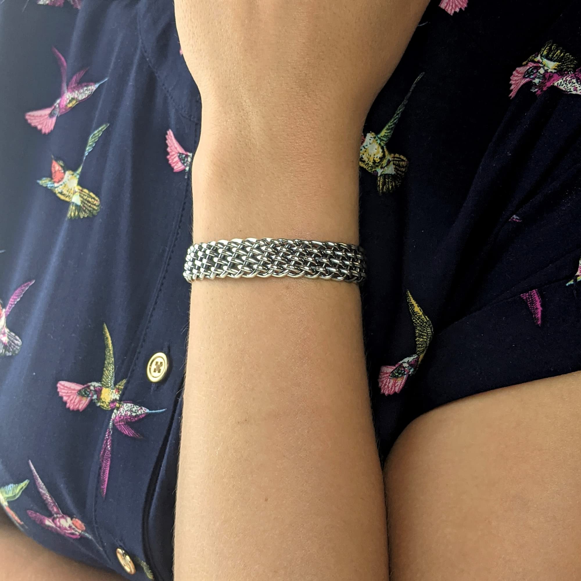 Silverly Bracciale Rigido Regolabile con Maglie a Catena in Argento Sterling 925 per Donna | Design a Intreccio di Canestro | Bracciale Largo in Argento Massiccio Stile Maglia Metallica per Uomo