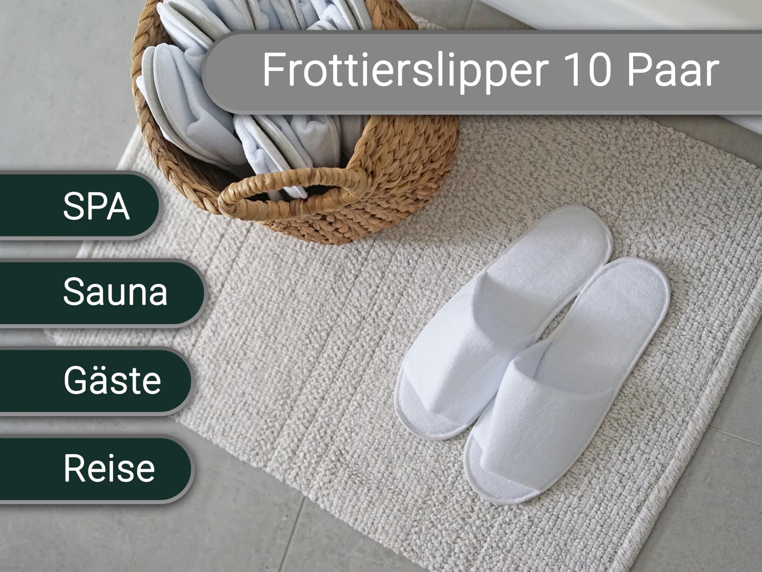 ZOLLNER Einwegslipper Gästehausschuh mit offener Spitze - Frottierslipper für Reise, Spa, Sauna und Zuhause - rutschhemmende Sohle - Einheitsgröße - Hotelqualität, 252