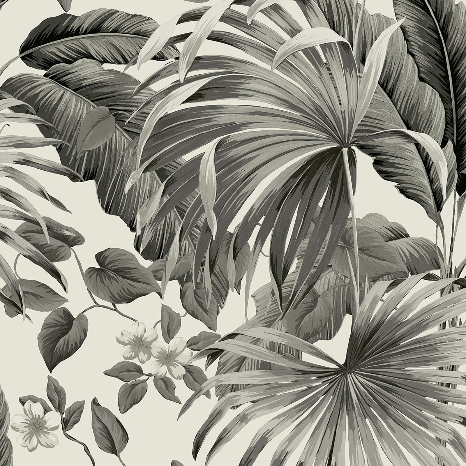 Belgravia Decor White,Black Retreat Leaf Wallpaper Monochrome Belgravia 54446 Black/White Tropical Floral, Green