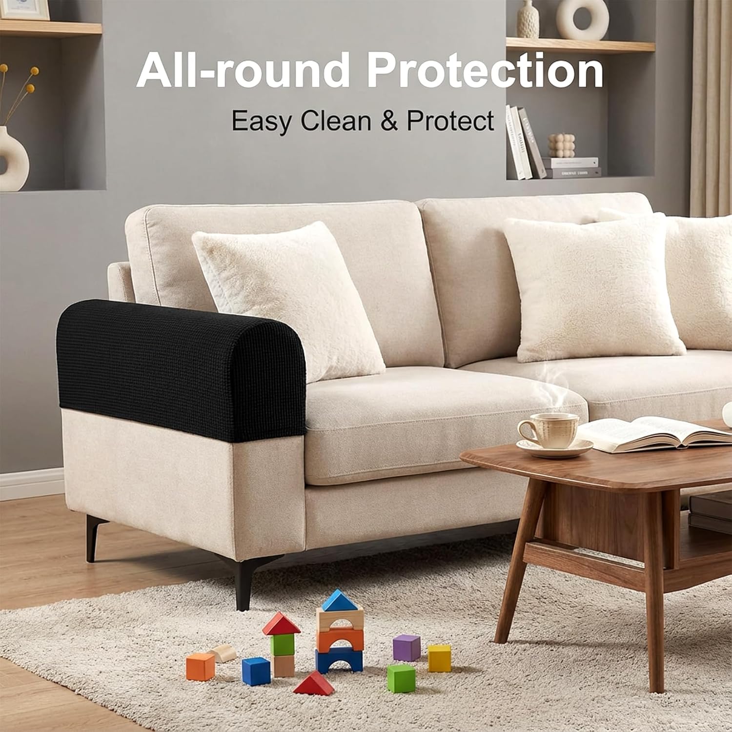 RAINFLOW Couch Arm Covers Set of 2 - Stretch Sofa Armrest Protectors