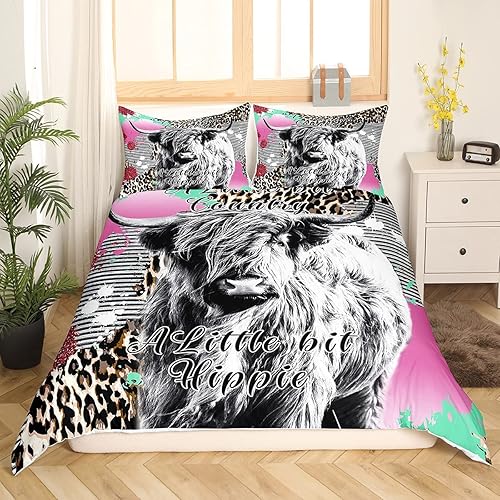 Miniatura 3 de Erosebridal - Juego de ropa de cama para niñosjóvenes, funda de edredón estampado de leopardovaca de las alturas hippie de granjavida salvaje, del