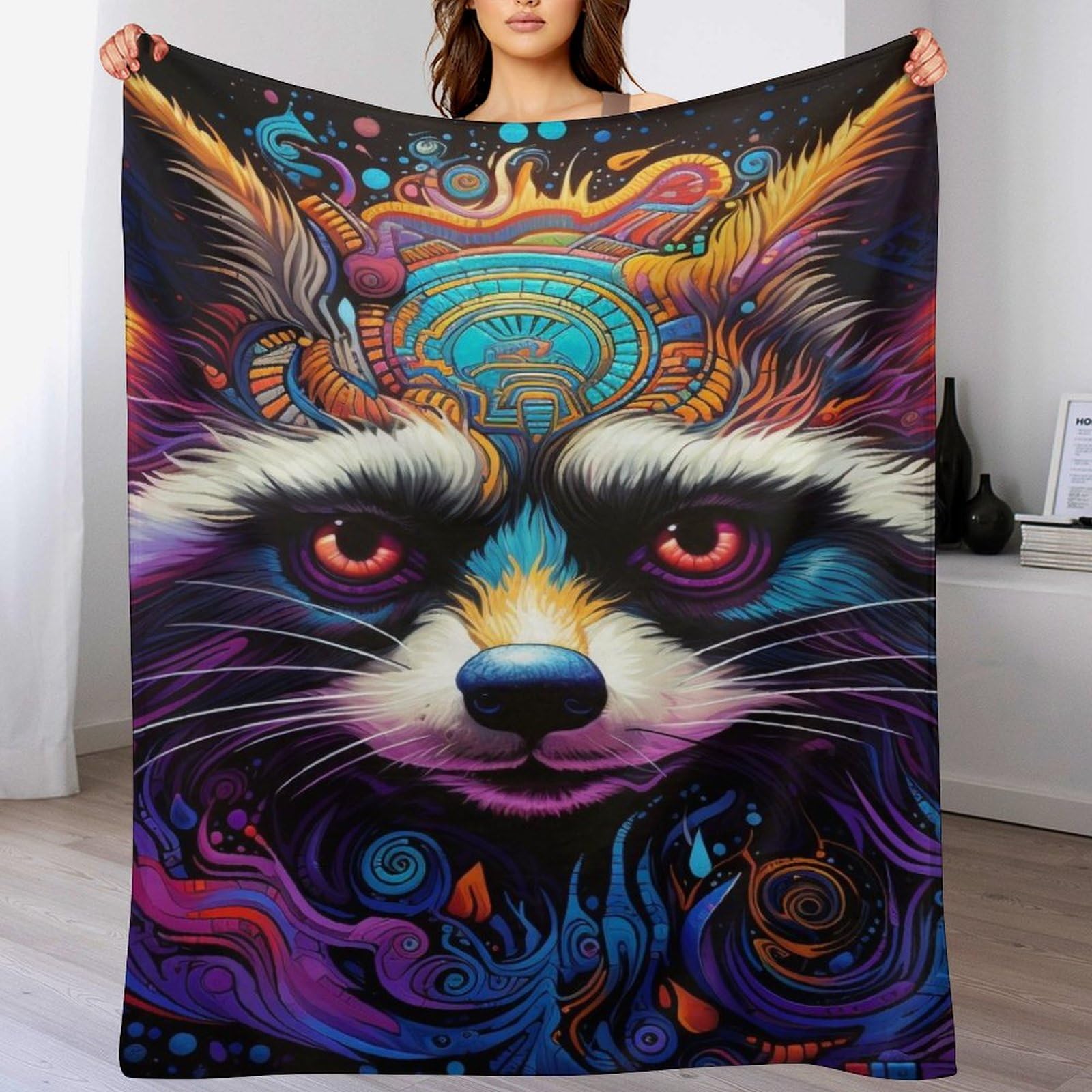 Couverture polaire raton laveur contre le froid sur le lit ou le canapé 140x180