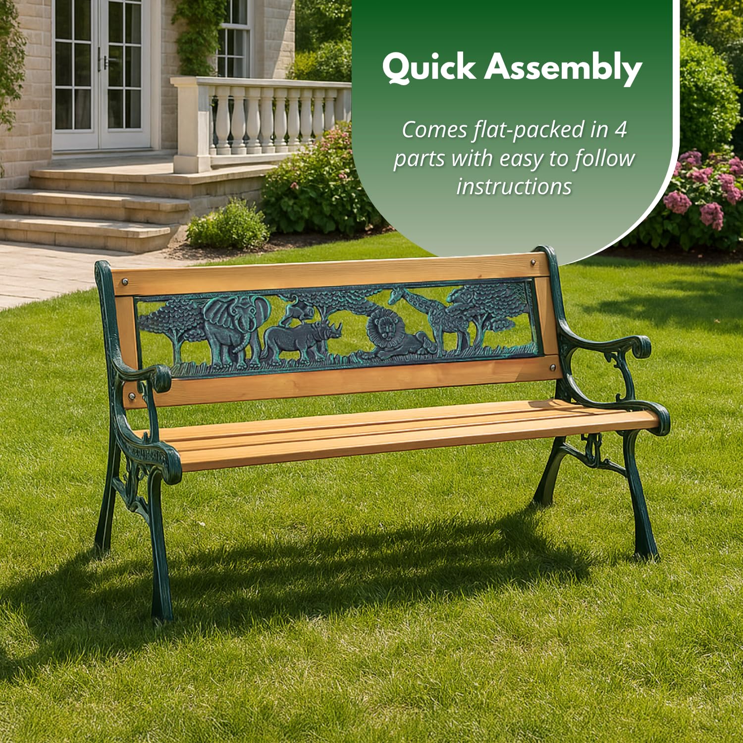 garden mile® Banc de jardin en bois pour enfants - Arche de Noé - Chaises d'extérieur en fonte solide et stable