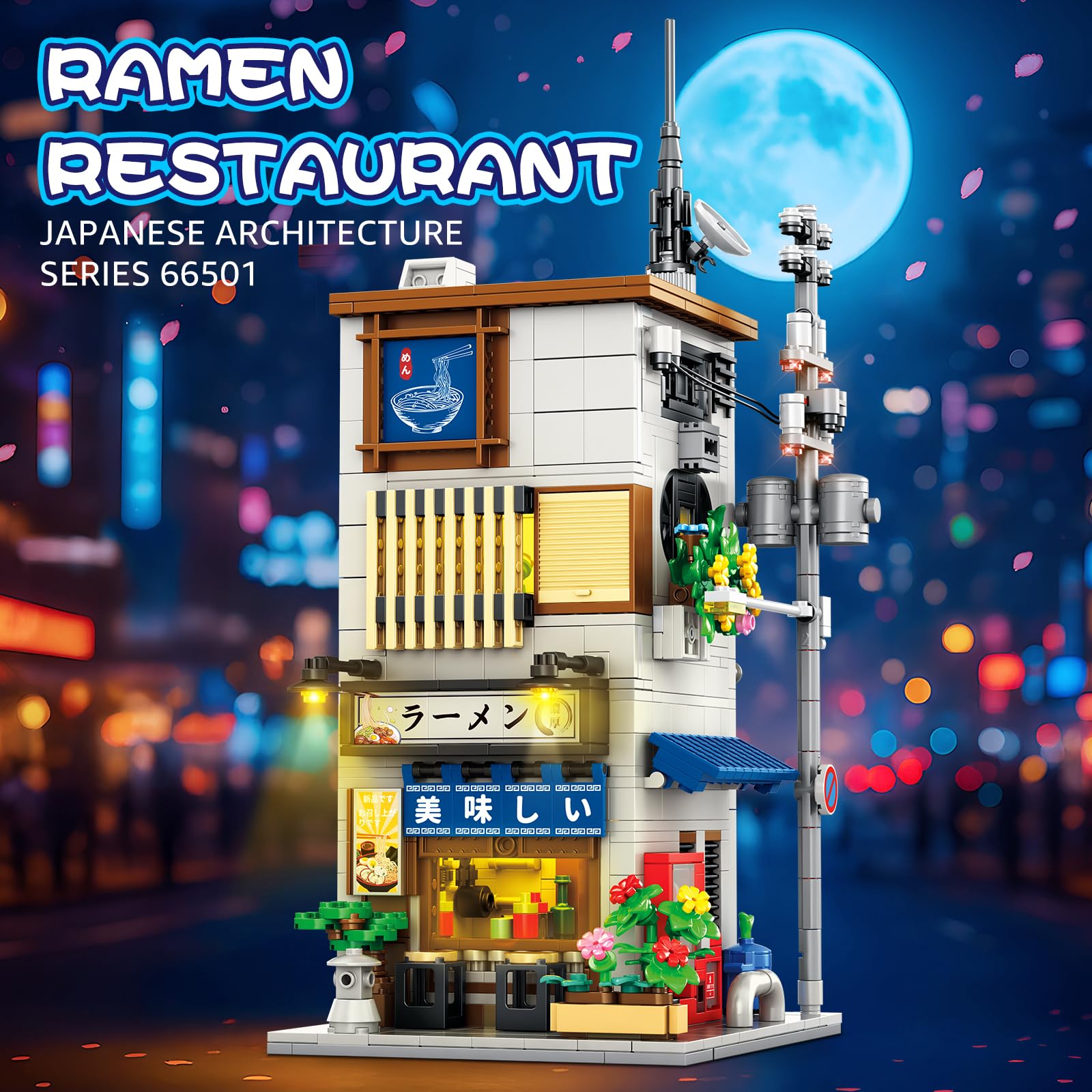 Reobrix Japanese Building Toys with Light, 2 in 1 Ramen Shop City Display Model Home Decor - Image 2