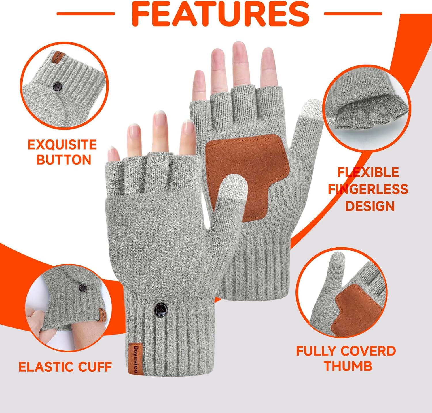 Winter Fingerless Gloves for Women Men Warm Knitted Convertible Mittens With Finger Flaps Fleece Women's Mittens - Image 5