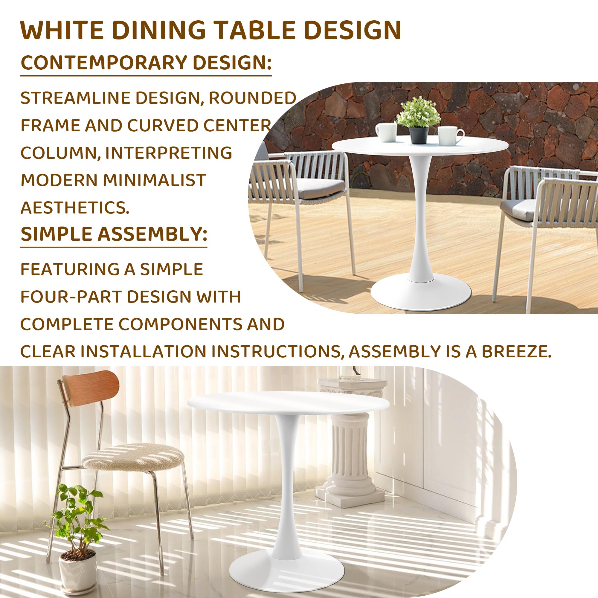 Mesa de comedor redonda blanca moderna con base de pedestal en diseño de tulipán, mesa de ocio de mediados de siglo para 2 a 4 personas 6
