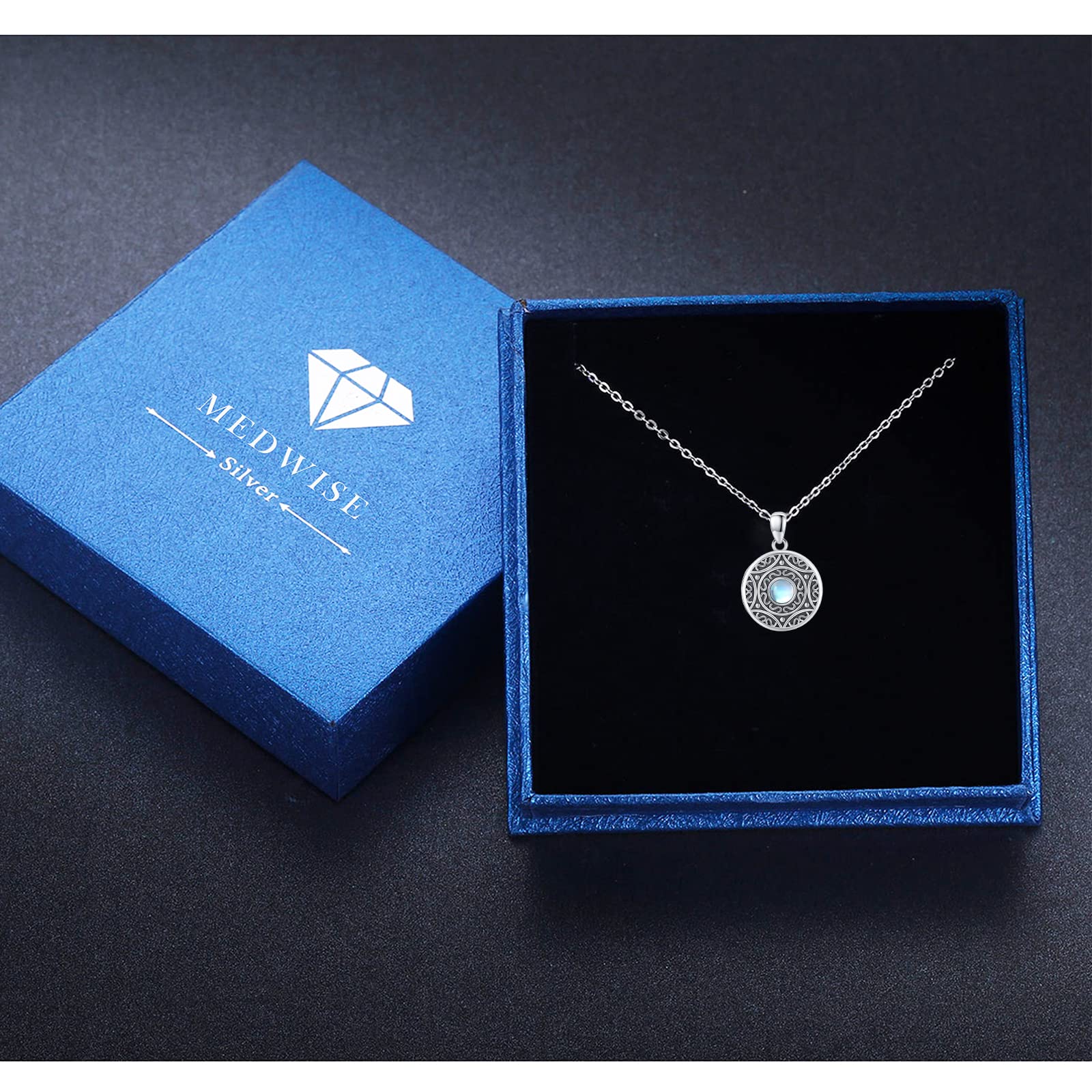 MEDWISE Medallón cadena de plata de ley 925 personalizada foto colgante foto piedra lunar medallón amuleto para abrir imágenes medallón con foto piedra lunar joyas para mujeres hombres hijos regalos
