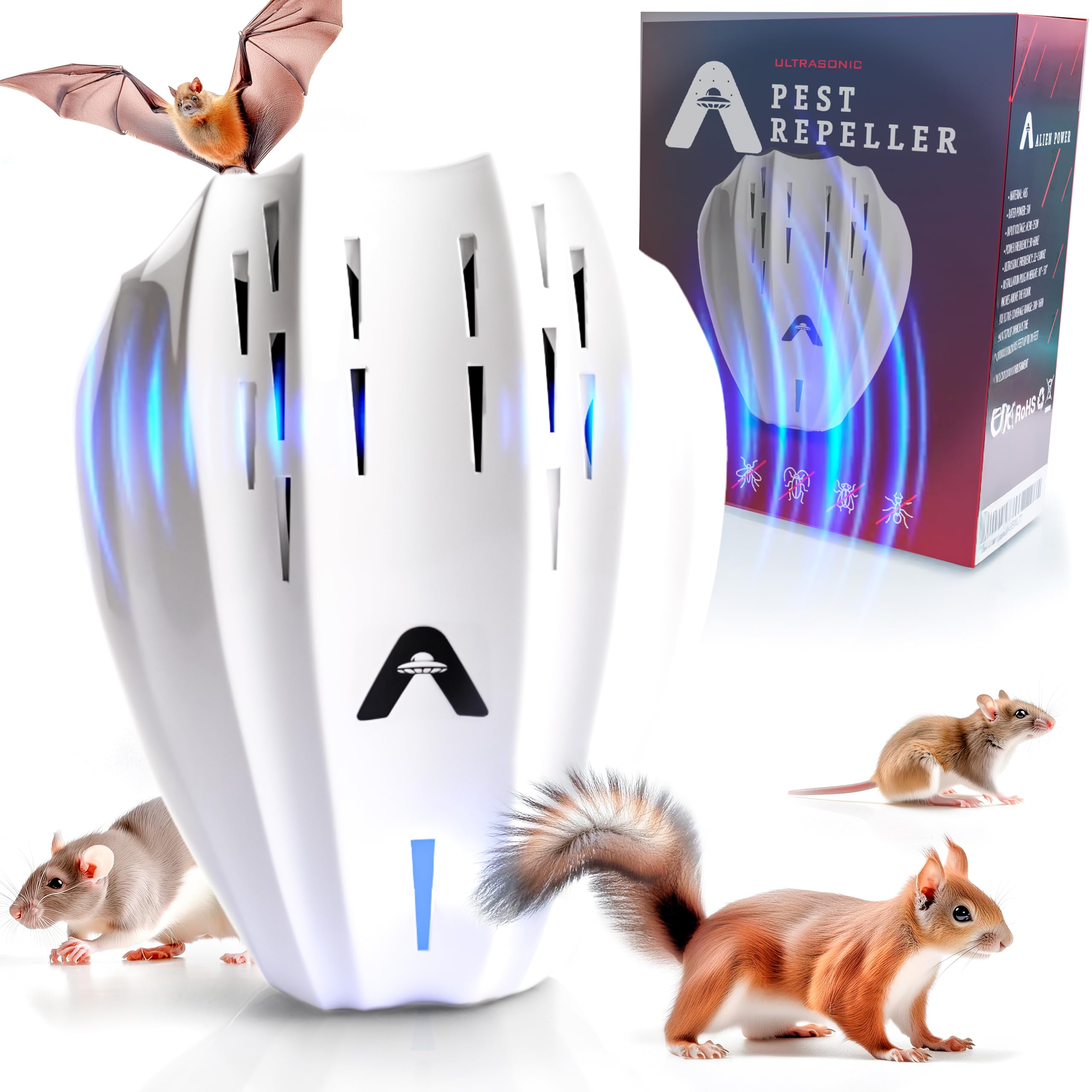 2025 Ultrasonic Pest Repeller Plug-in Device – Indoor/Outdoor Rodent Repellent Control – Solution with Fly Mosquito Squirrel Mice Bat Bug Cockroach Rat Ants Spider