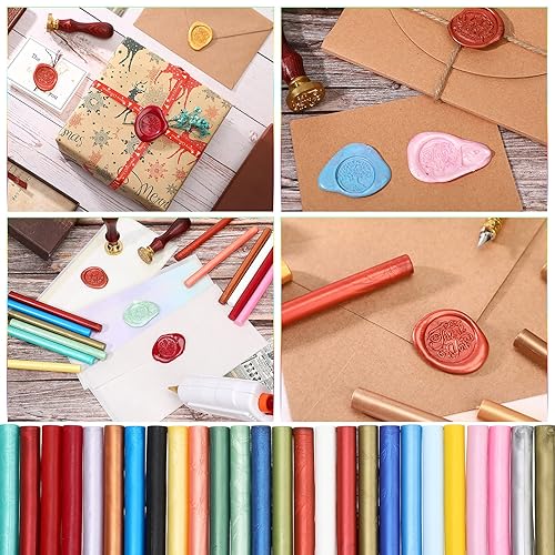 Miniatura 6 de Nuanchu 26 barras de cera para sellar pistola de pegamento para sello de cera y letras retro vintage, pistola de pegamento, cera de sellado, ideal