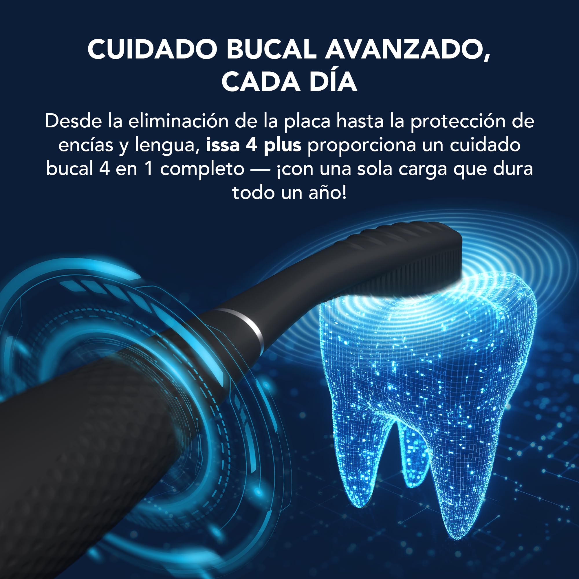 FOREO ISSA 4 Plus cepillo de dientes eléctrico sónico – Pack recargable USB 4 en 1 con IA, cabezal híbrido extra de silicona médica y polímero, suave, blanqueador dental, limpieza profunda - Black