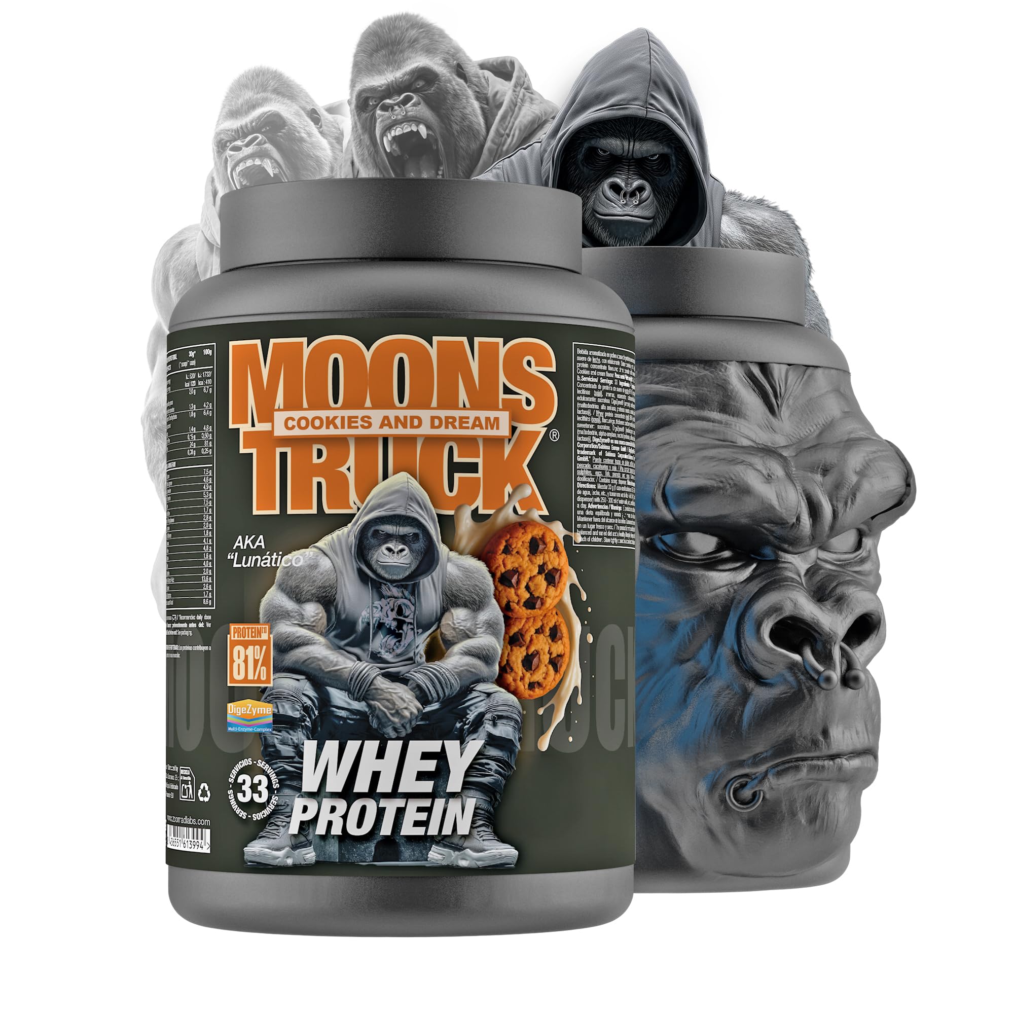 Zoomad Labs MOONSTRUCK Whey Protein con DigeZyme® – Proteína de Suero en Polvo 78% Pureza, 23 g por Servicio, Whey para Masa Muscular y Recuperación – Bote 3D Coleccionable - Cookies and dream, 1kg