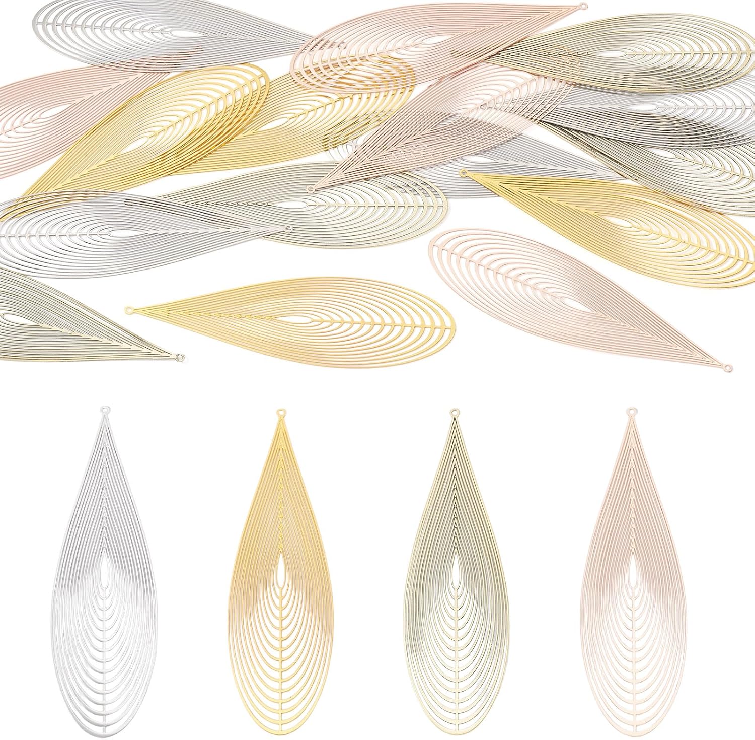 Cheriswelry Big Teardrop Filigree Pendants Etched Metal Embellishments Dangle Earring Charms Silver Golden Drop Necklace Pendants for DIY Craft Jewelry Making - Image 7