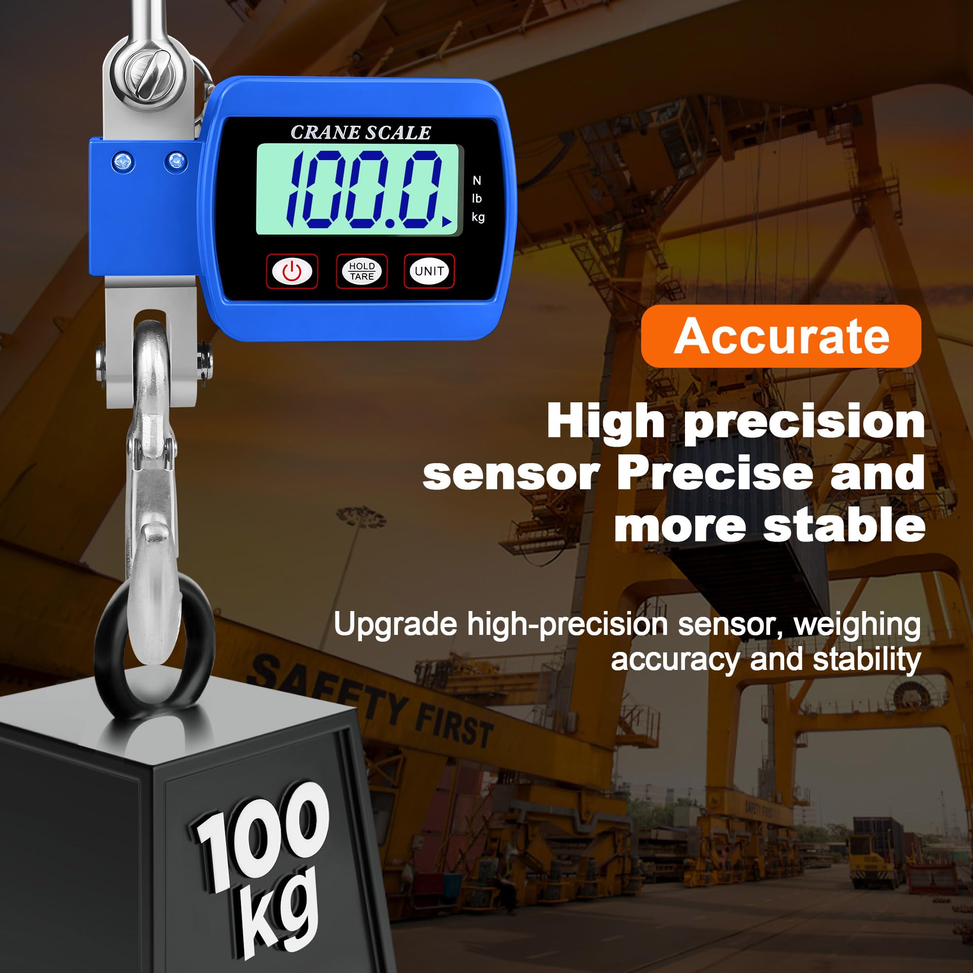 Báscula de grúa 500 kg, báscula colgante digital, báscula electrónica industrial, báscula colgante portátil, LCD, con gancho, azul