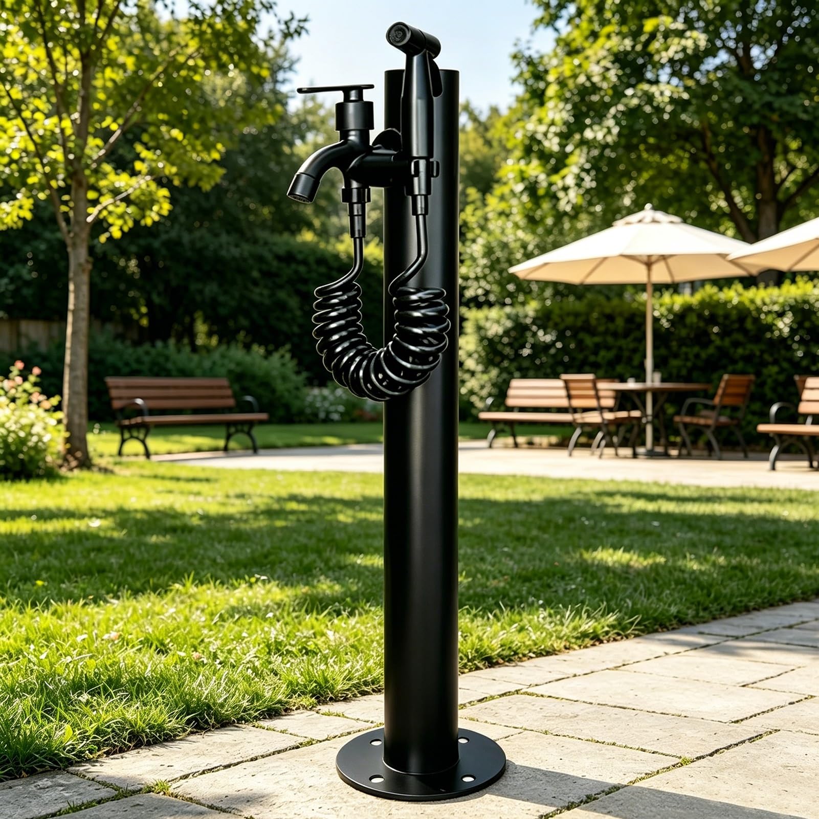 Outdoor Pedestal Water Column Faucet, Free-Standing Garden Tap Vertical Yard Hydrant Standing Water Spigot for Backyard Lawn Farm Irrigation