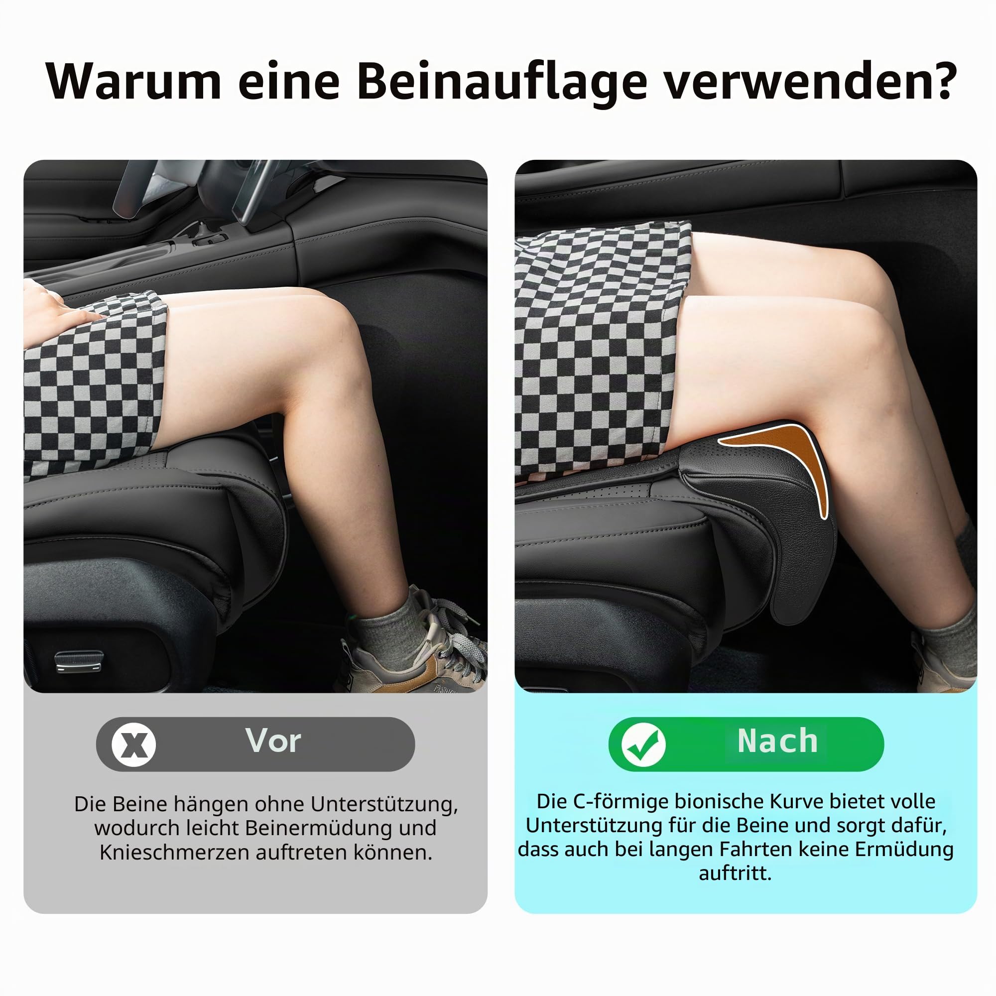 Autositzverlängerung Beinstütze, Sitzverlängerung für Fahrer, Stützkissen für Fahrersitze, Bürostuhl Bezug mit Beinverlängerung, Autositzkissen Beinauflage, Schwarz