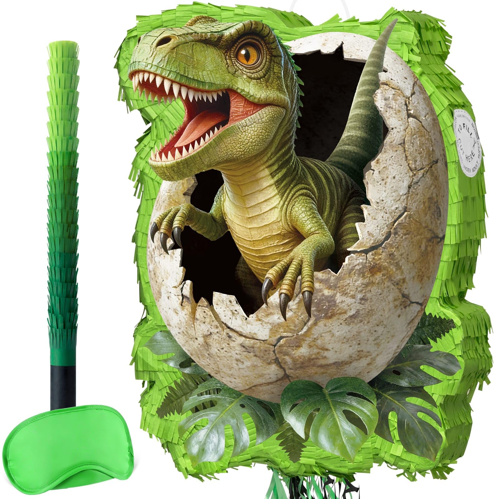 WERNNSAI Dinosaur Egg Pinata - Realistic Hatching Dino Party Decorations with Stick and Blindfold for Dinosaur Birthday Jurassic T-rex Theme Party Supplies — image 1