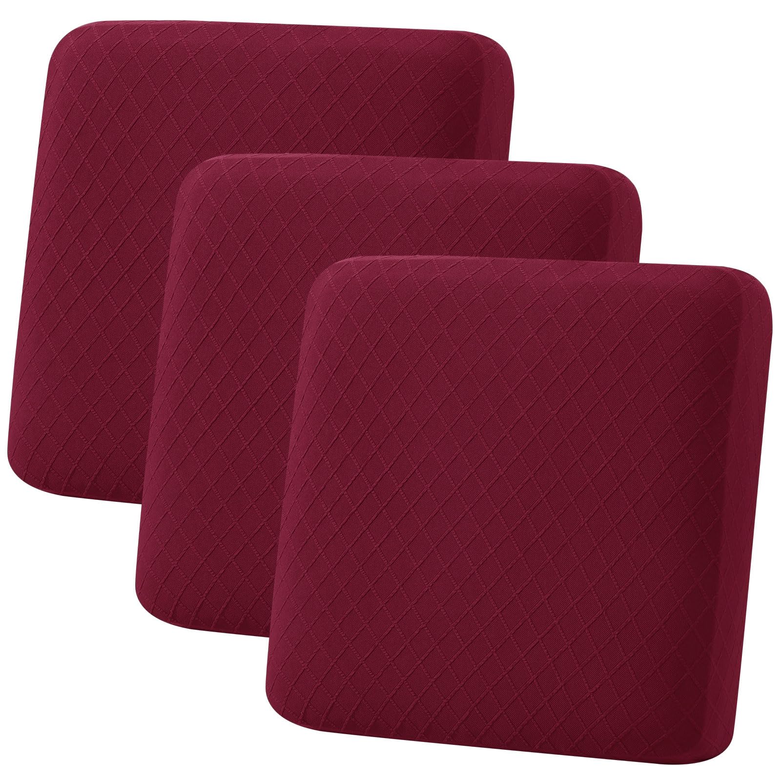 hyha Outdoor Couch Cushion Covers, Sectional Couch Sofa Covers Washable, Jacquard Diamond Lattice, Stretch Sofa Seat Cushion Cover for Indoor/Outdoor Patio Furniture (3 Pieces, Wine Red)
