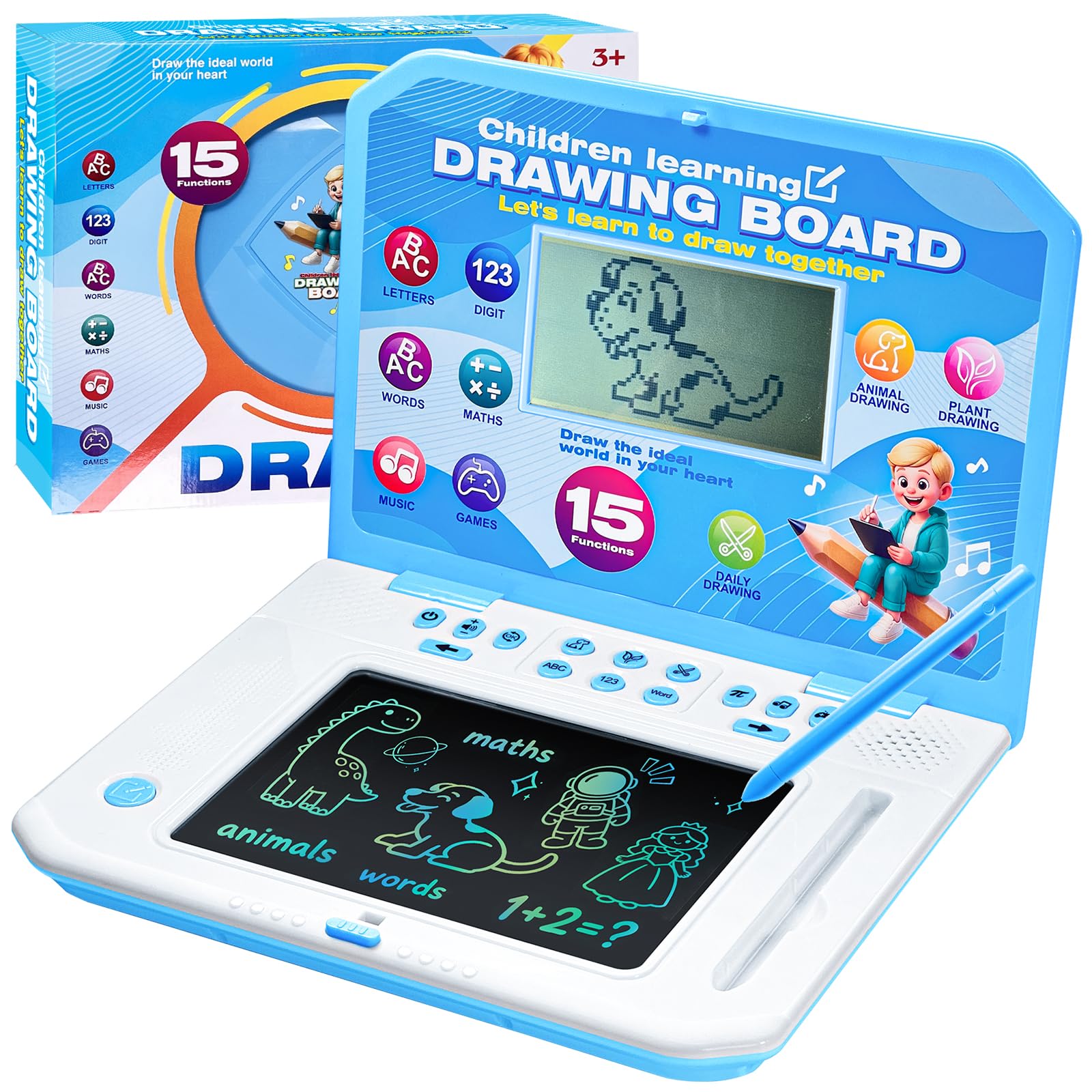 Happiegg Kids Laptop, 2-in-1 LCD Drawing Board & Learning Laptop for Toddlers, Learn Alphabet Maths Games Music, Christmas Birthday Gifts for 3 4 5 6 7 8 Year Old Boys Girls, BLUE