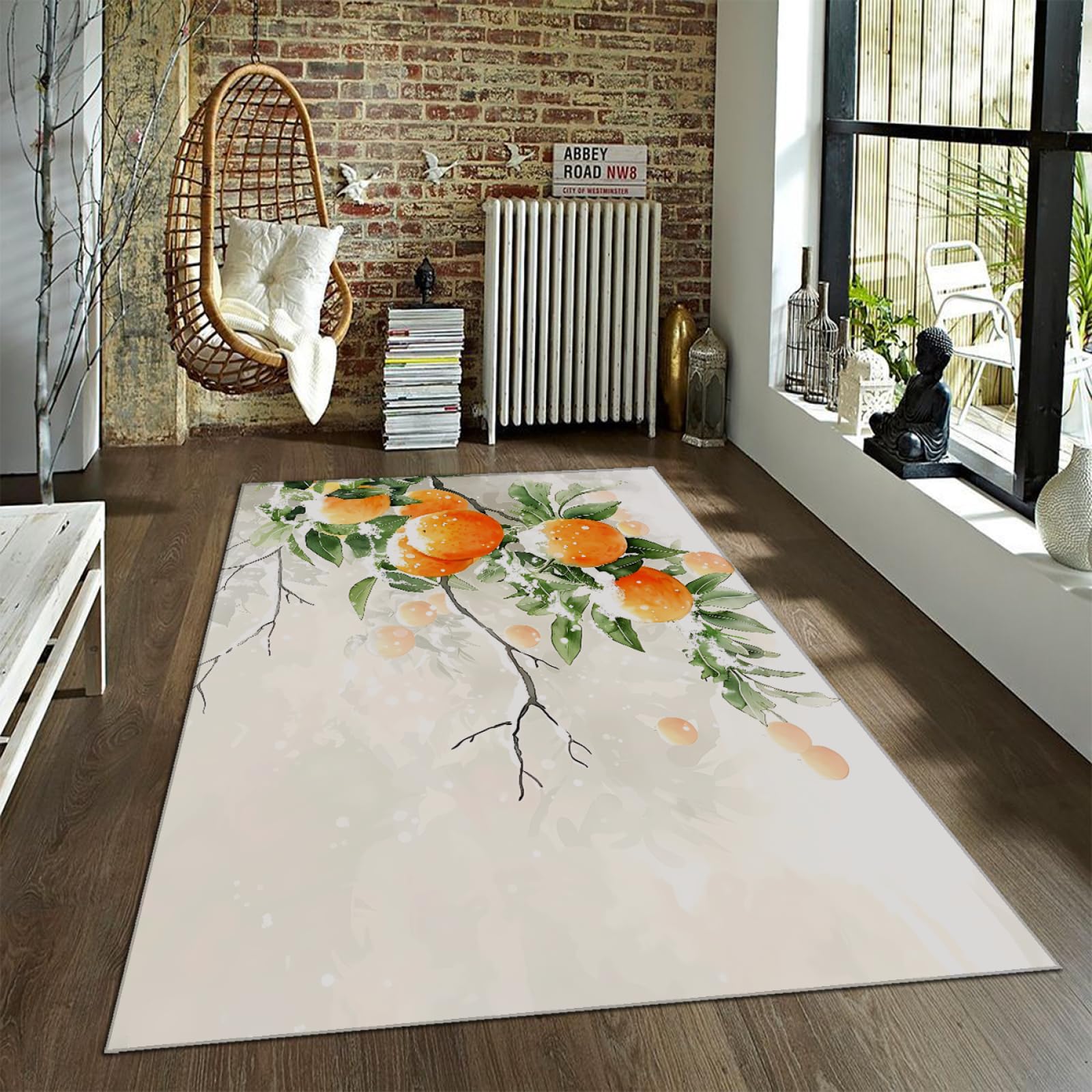 Tapis de salon fruits orange lavable et antidérapant de grande taille 180x300cm