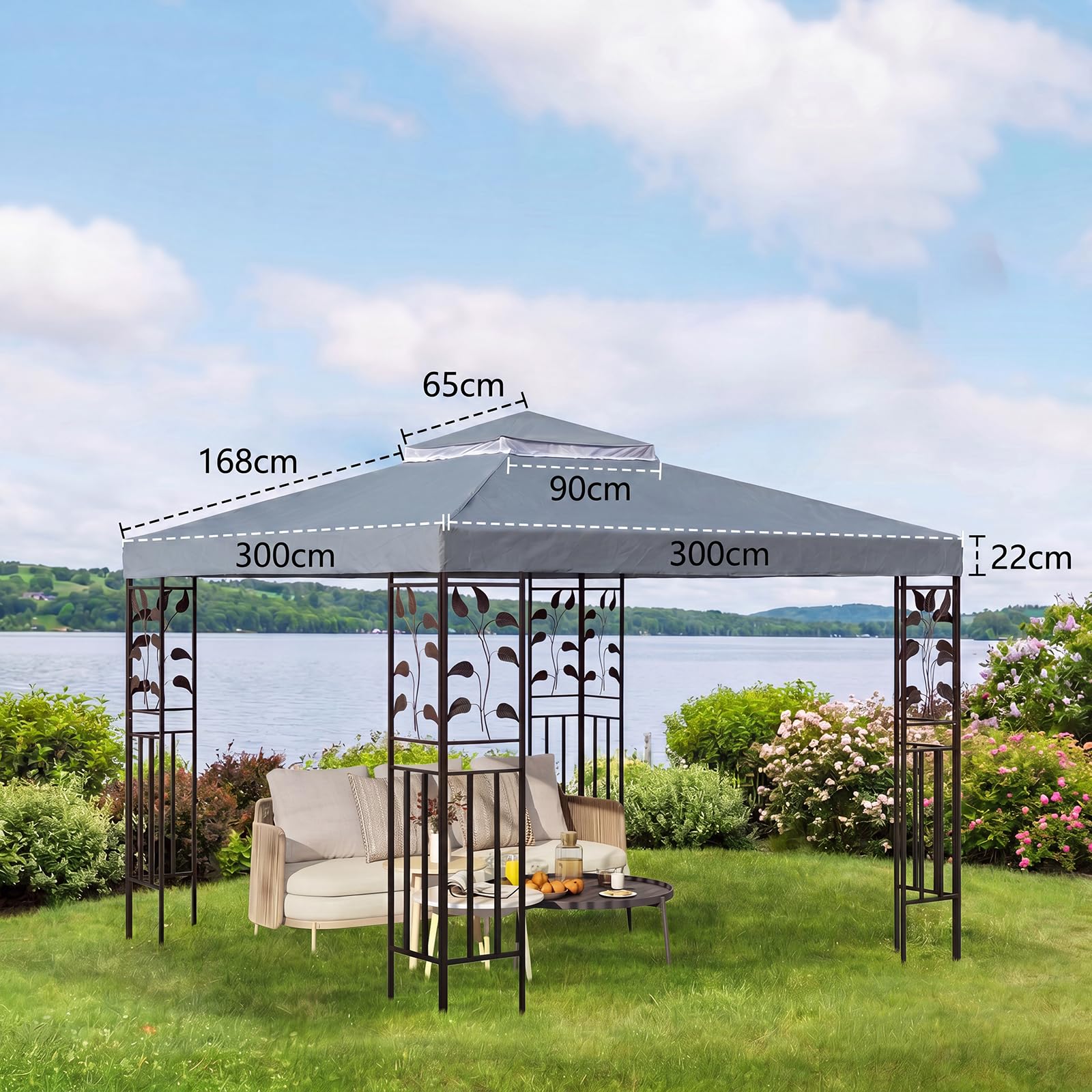 Telo di ricambio per gazebo 3x3, telo impermeabile, poliestere 300D | Telo di ricambio resistente per gazebo da giardino 3x3 m, poliestere 300D, resistente ai raggi UV, impermeabile