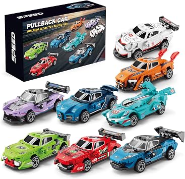 Nueris 8 Pack Technic Super Sports Cars Model Sets - 573 PCS MOC Building Block Car Raceing Engineering Toys - Gift Idea for Adults Boys Girls for Play and Display Collection