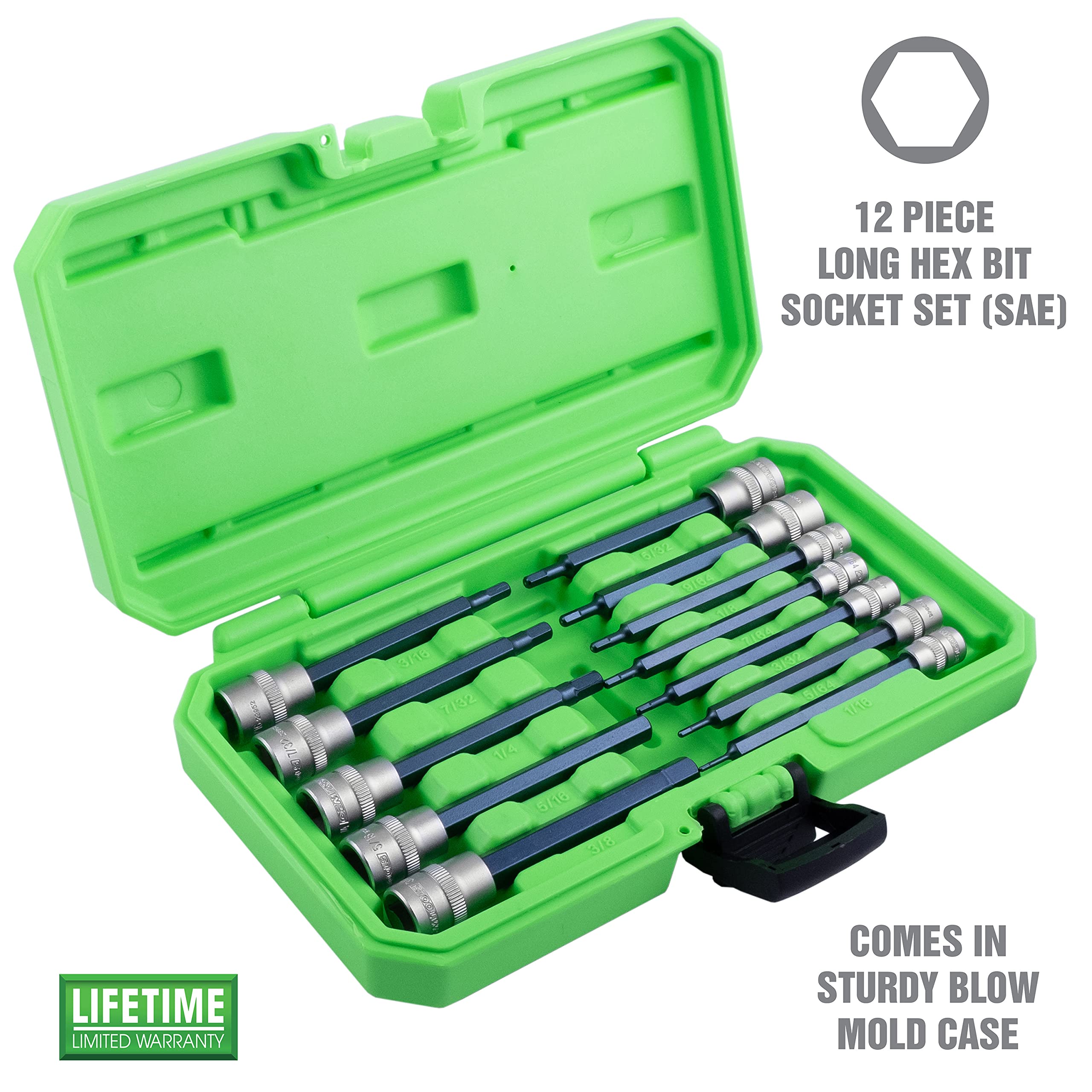 ♮H.M.L.Y.E OEMTOOLS 23902 12 Piece SAE Magnetic Long Hex Bit Socket Set