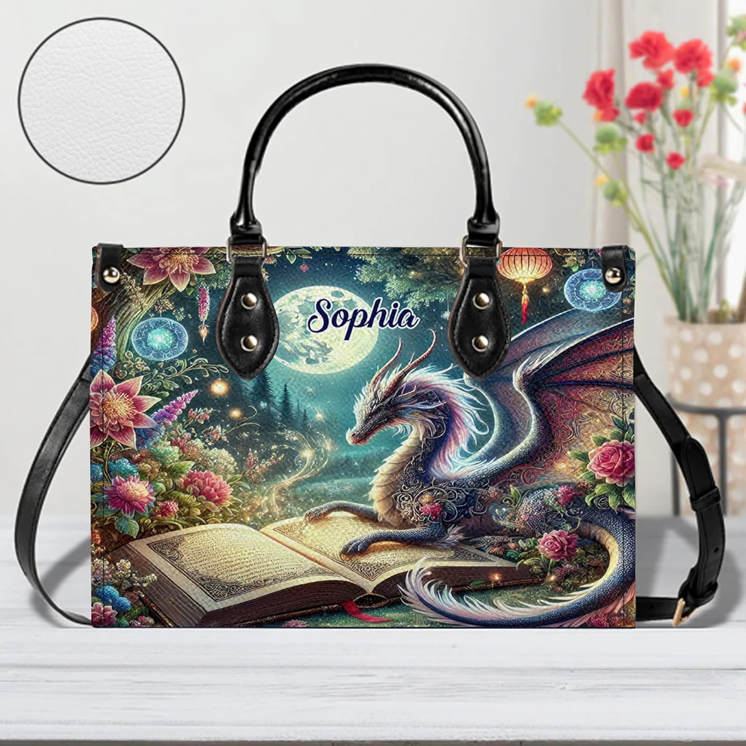 Personalized Witchy Leather Bag for Book Lovers – Custom Dragon Handbag, Gothic Purse, Halloween Birthday Gift for Women - Image 6