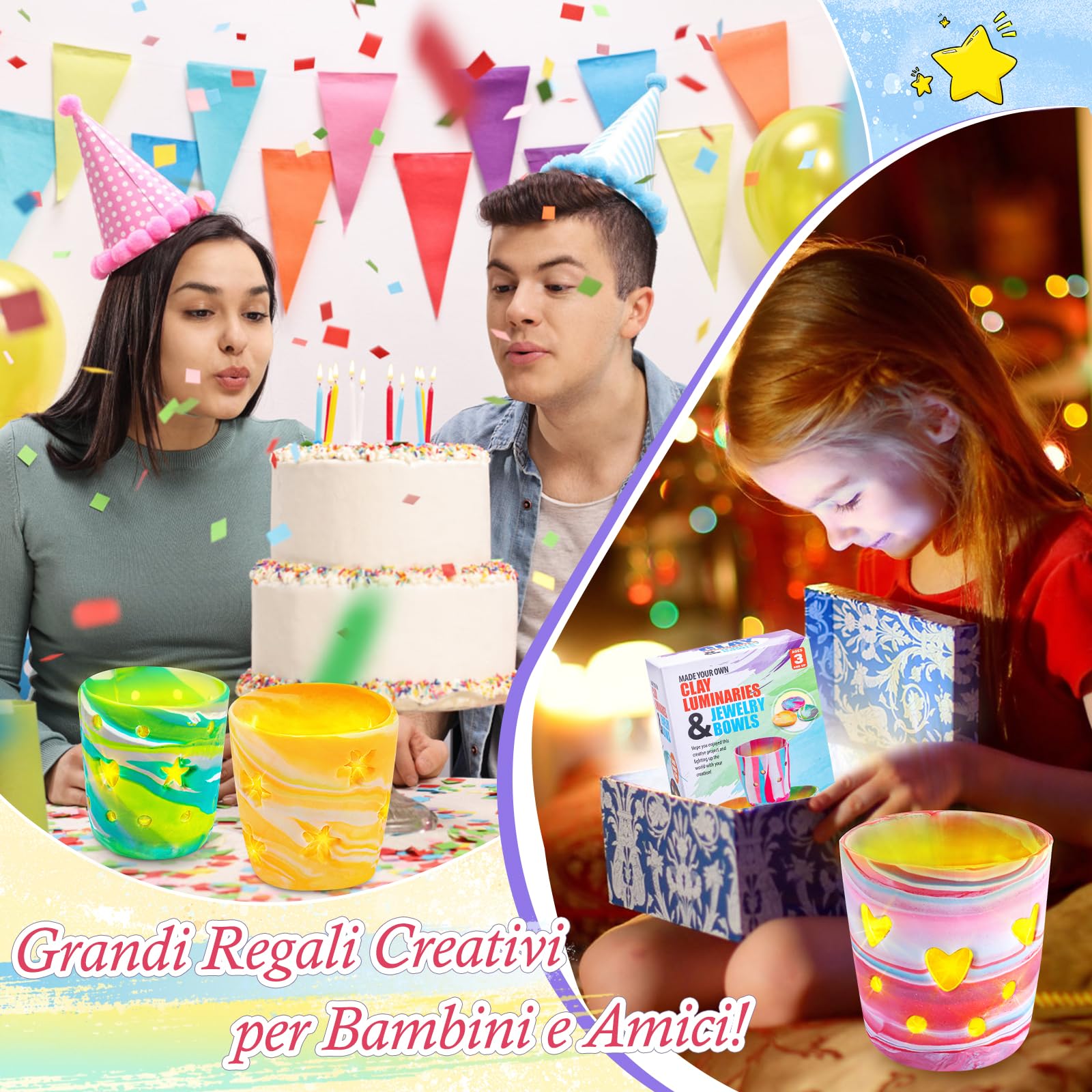 FGZU Kit Lampade D'argilla Fai Da Te, Regalo Bambina 6 7 8 9 10 11 12 Anni, Lavoretti Creativi per Bambini, DIY Kit Creativo Il Tempo Libero per Adulti e Bambini