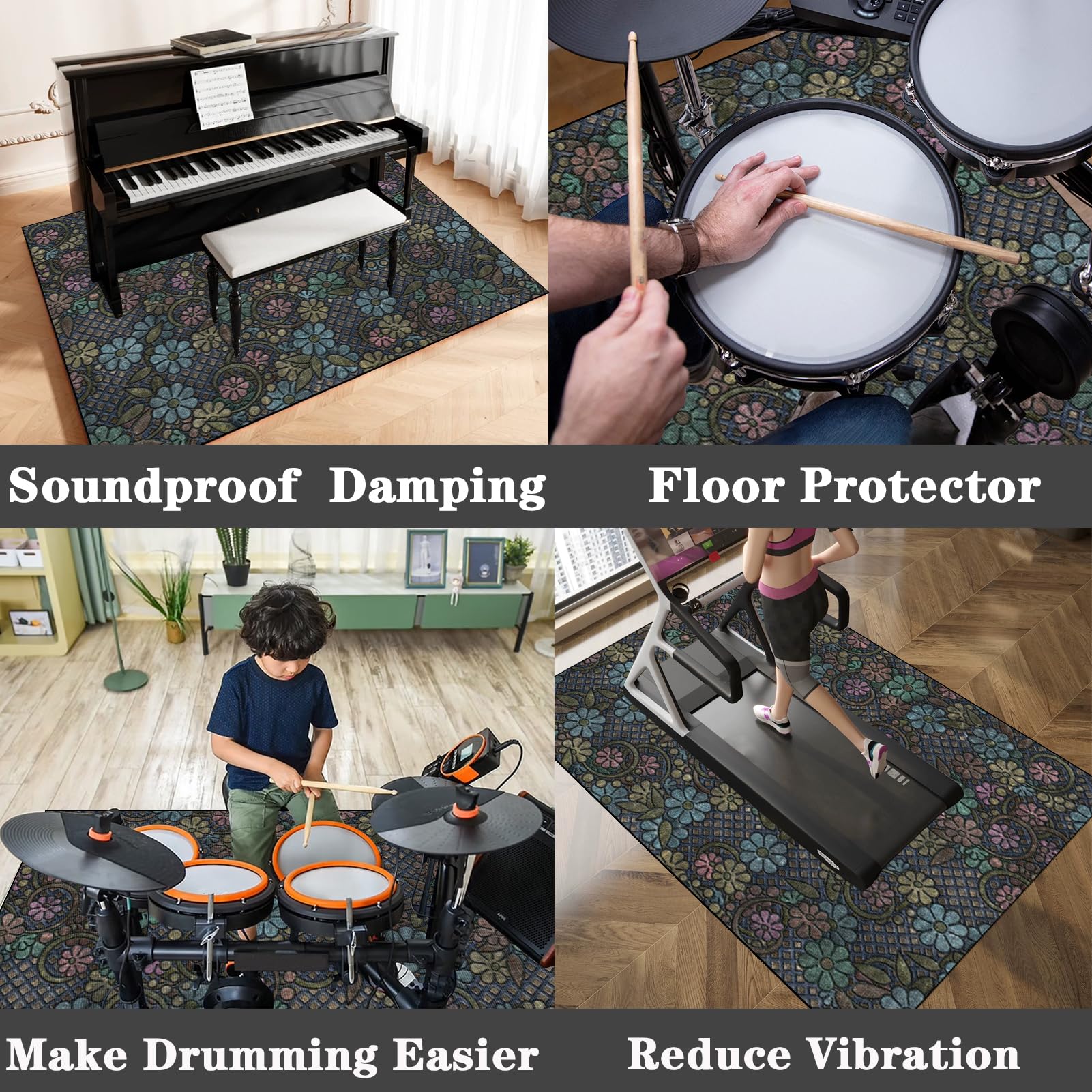 Schlagzeugteppich, Schlagzeug Teppich für Bass Drum Snare, Drum Teppich, Schallschutzdecke, rutschfeste Trommel Teppiche, Akustik Elektrisches Schlagzeug Teppich für Studio, Wohnung 200 x 170 cm