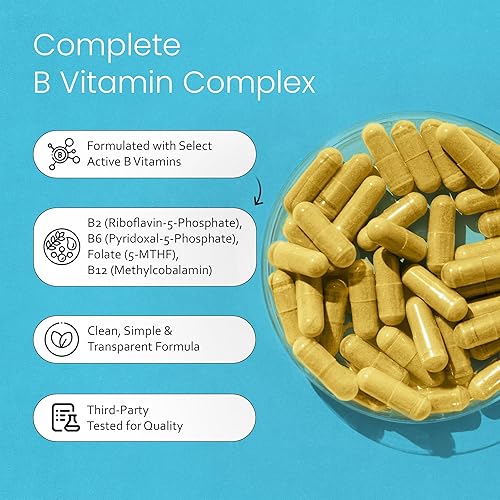 Miniatura 3 de NaturaLife Labs Complejo de vitamina B con vitamina C y ácido fólico – Incluye B1, B2, B3, B5, B6, B7, B9 y B12 – 100 cápsulas, vegano, sin OMG, sin