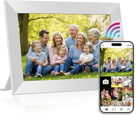 Brookstone 10" Digital Picture Frame with Video Playback, Weather Forecast, Wi-Fi, Clock, Speaker, 32GB Built-in Storage to Store Thousands of Images and Videos