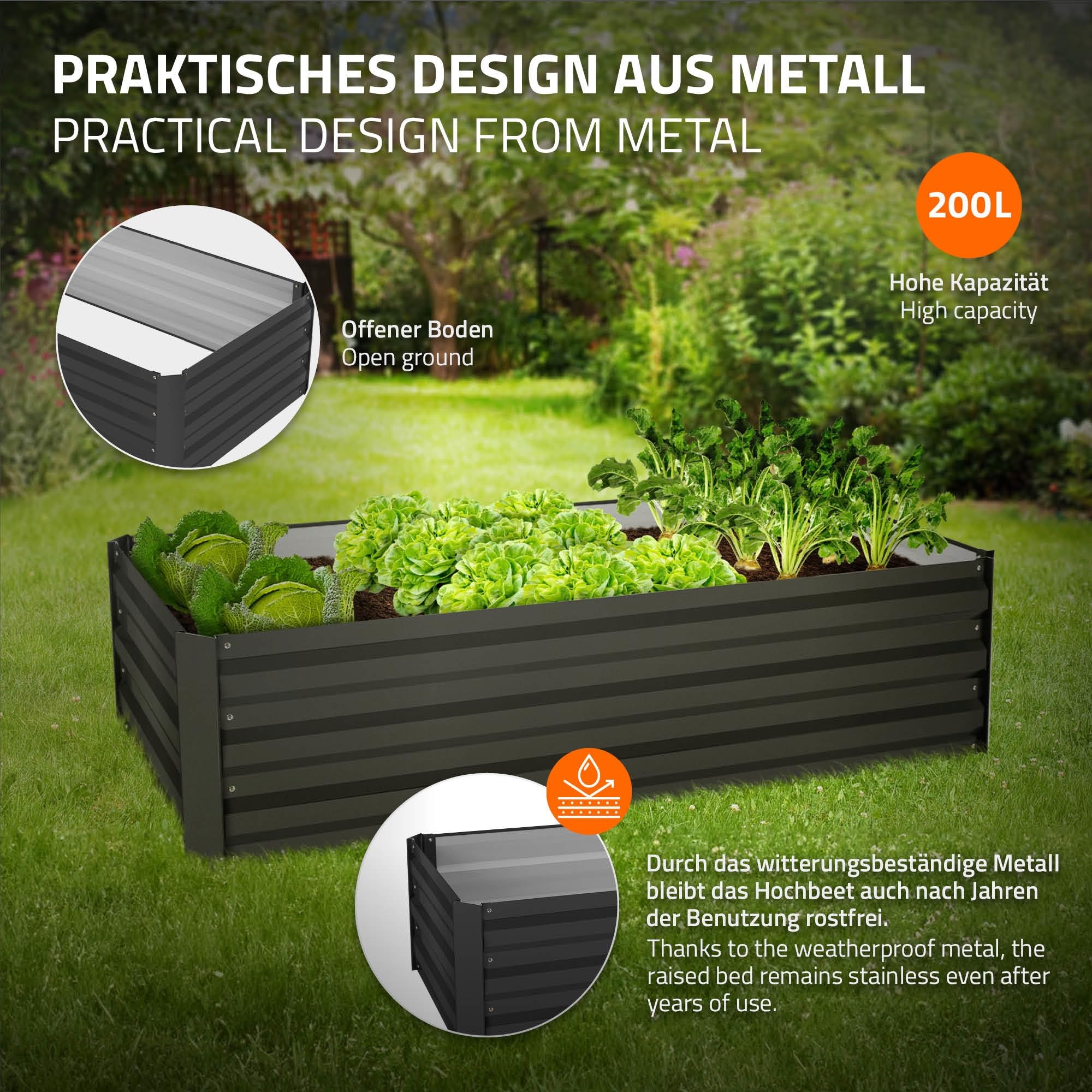 ML-Design Zestaw 2 podniesionych metalowych lózek ogrodowych do ogrodu, 120x60x30 cm 200 litrów antracyt odporne na rdze, na zewnatrz lózko do sadzenia sadzarka skrzynka na kwiaty lózko ogrodowe lózko