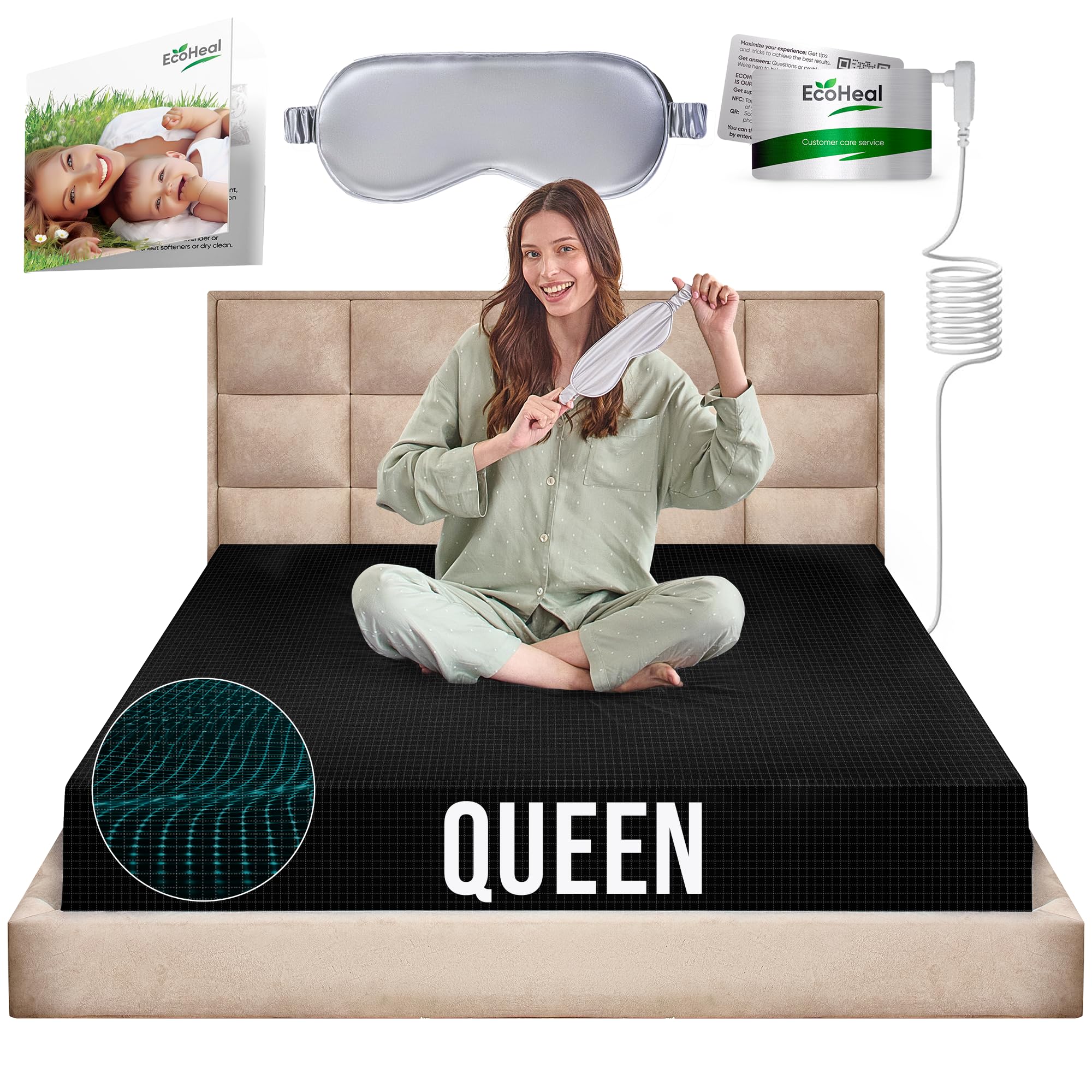 Earth Grounding Fitted Sheet Queen Size with 12% Silver Fiber & 4% Silk & 84% Organic Cotton - Black - Soft Earth Grounding Well Bed Sheets - Grounded Conductive Bed Sheets for Better Sleep