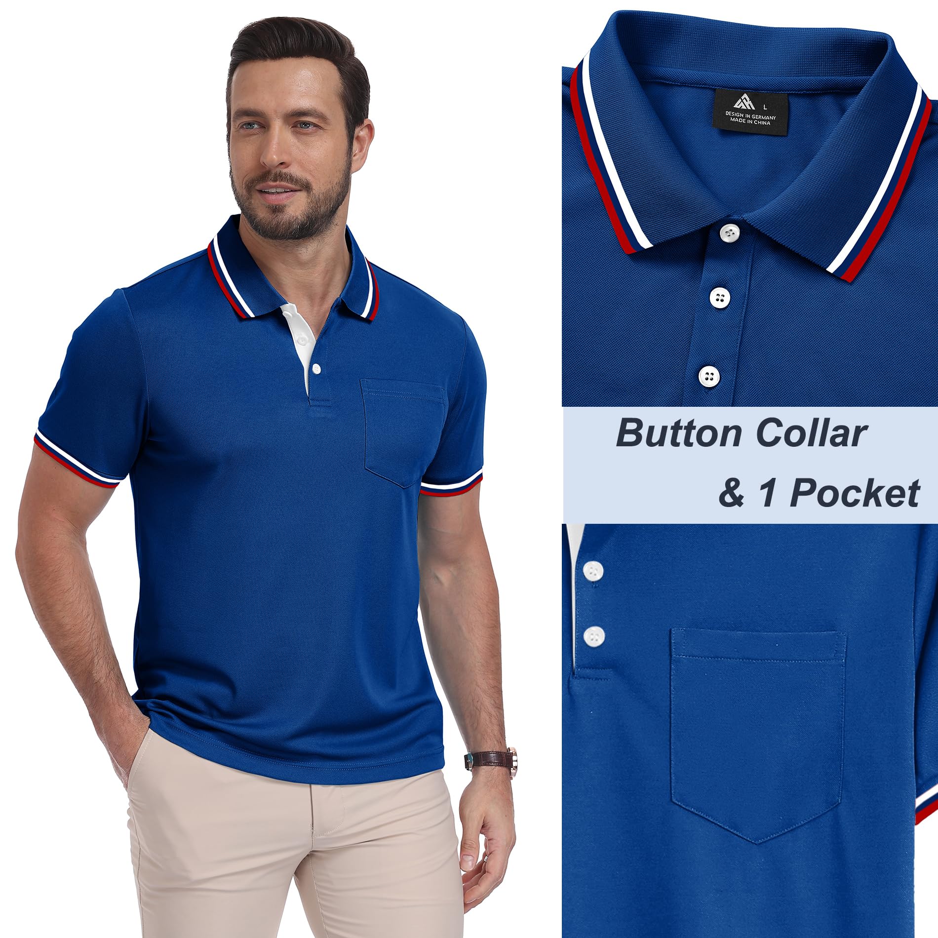 ZITY Polo para Hombre Paquete de 3 Polo Manga Corta Camiseta Golf Trabajo Transpirable Camiseta Informal con Bolsillo Verano Tres Piezas T Shirt para Vacaciones — view 4