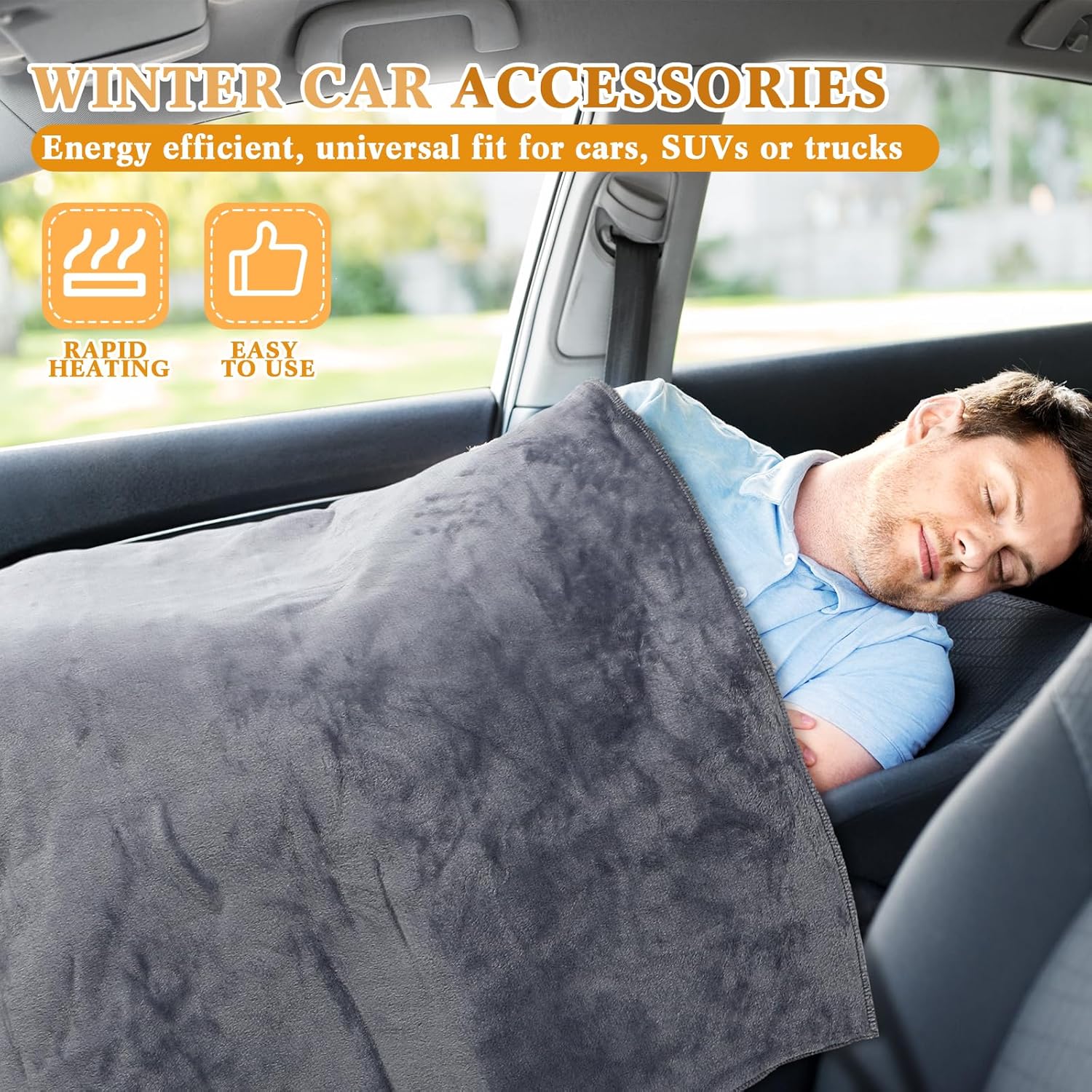 Riakrum 12V Car Heated Blanket 57"x43", Portable Electric Car Blanket with Storage Bag, Auto-Off Heat Control for Truck SUV RV Winter Travel, Camping, Road Trips, Office, Gifts for Valentine, Gray - Image 4