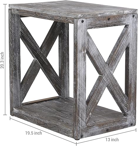 Miniatura 2 de MyGift Mesa auxiliar pequeña de madera maciza gris vintage, mesa auxiliar, mesita de noche, mesita de noche con diseño en X y estante inferior de