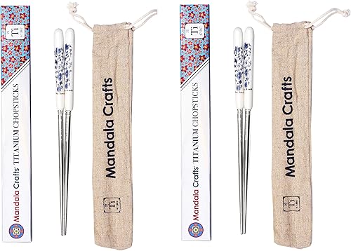 Miniatura 10 de Mandala Crafts Juego de palillos reutilizables de titanio con funda para adultos y niños portátil y apto para lavavajillas, paquete de 1 par, mango