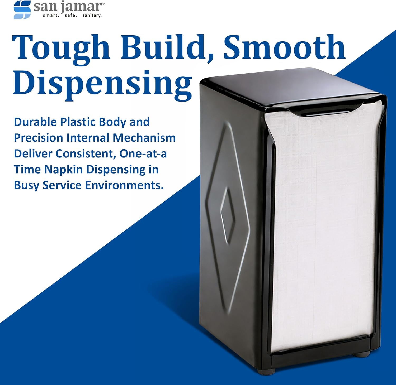 San Jamar Napkin Dispenser – Restaurant Napkin Dispenser Stainless Steel Tabletop, 7.75 x 4.5 x 4.5" Two-Sided Easy Loading Design for Kitchens, Catering and Dining Areas, Black, (Pack of 12)