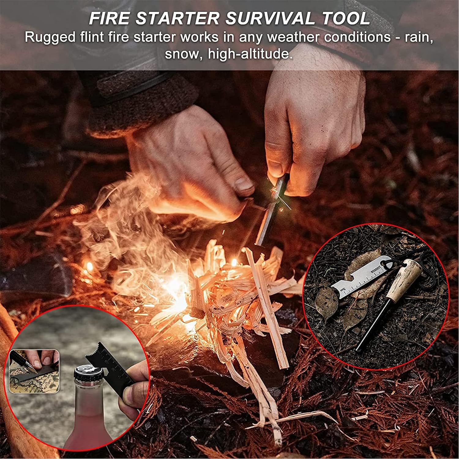 Bushcraft Gear for Survival Settlers Bushscraft Hand Auger Wrench with Flint Scotch Eye Wood Drill Peg and Manual Hole Maker Multitool with leather Case Camping brown