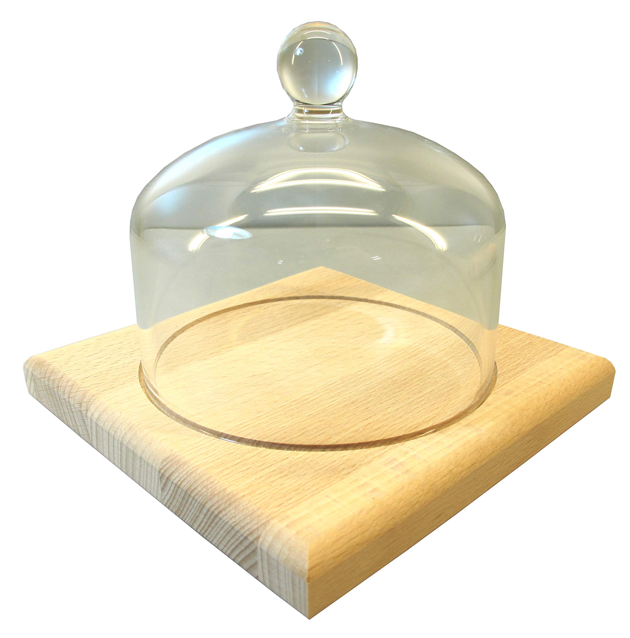 Cloche à fromage en verre avec planche en bois de hêtre (diamètre moyen de la cloche env. 11,5 cm)
