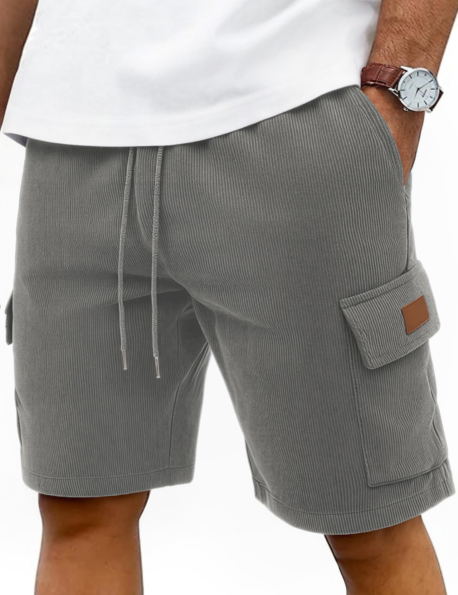 iClosam Herren Cord Cargo Shorts mit elastischem Bund S bis 3XL | Abriebfestes Material, mehrere Taschen, für Sommer und Freizeit