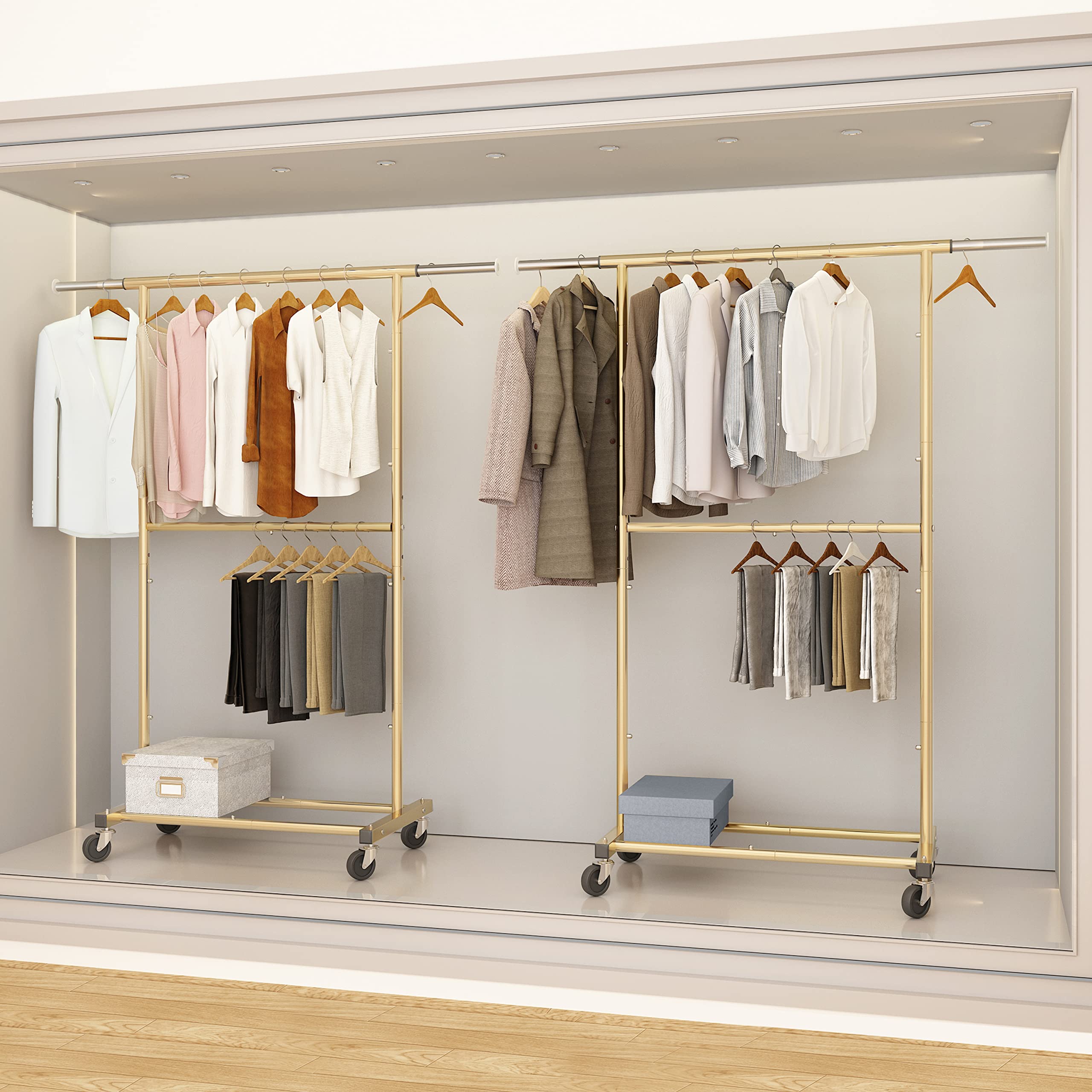 Simple Trending Rack Simple Trending Double Rod Clothing Garment Rack, Rolling Clothes ...